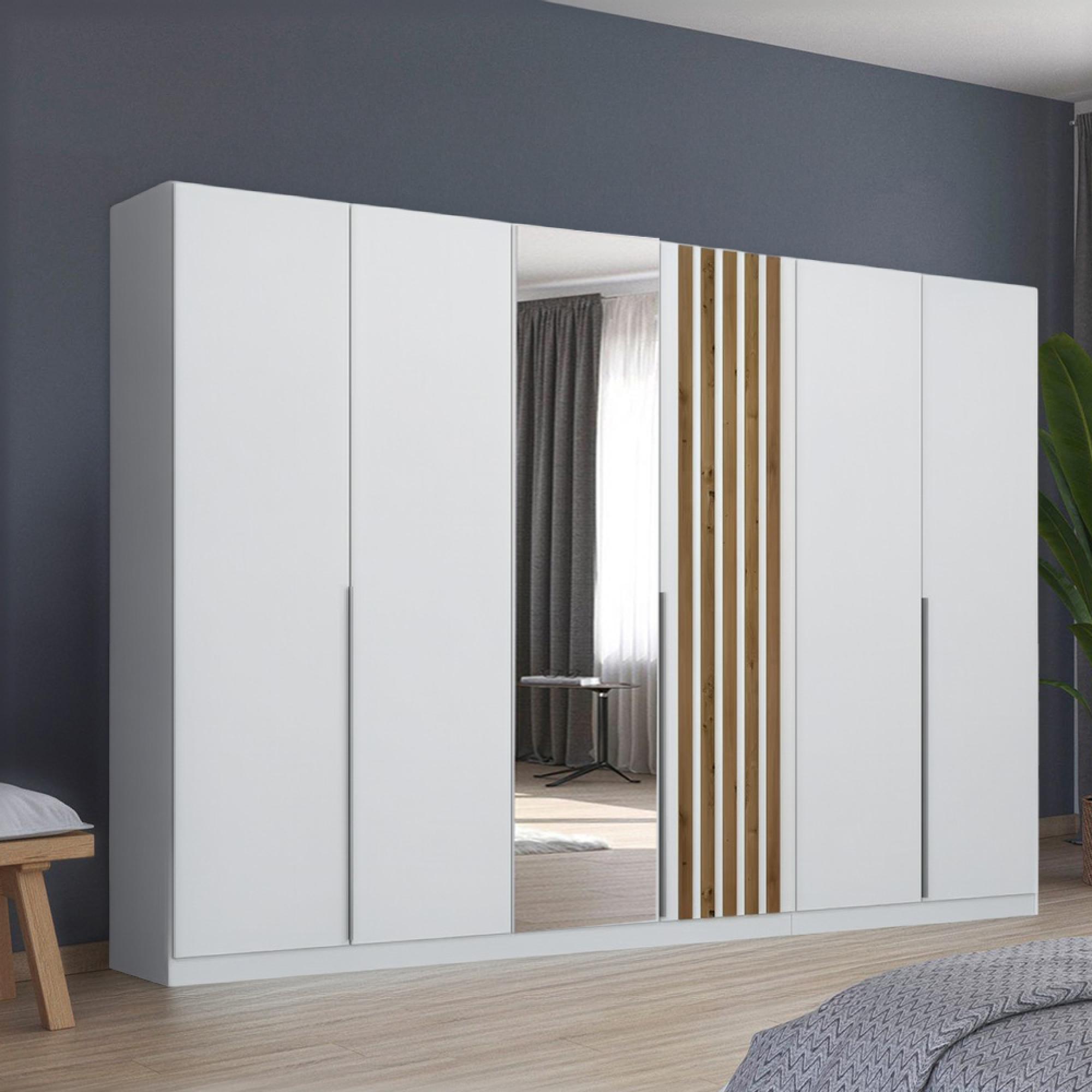 Rauch Lamella 271cm 6 Door Wardrobe with Mirror - Alpine White and Artisan Oak
