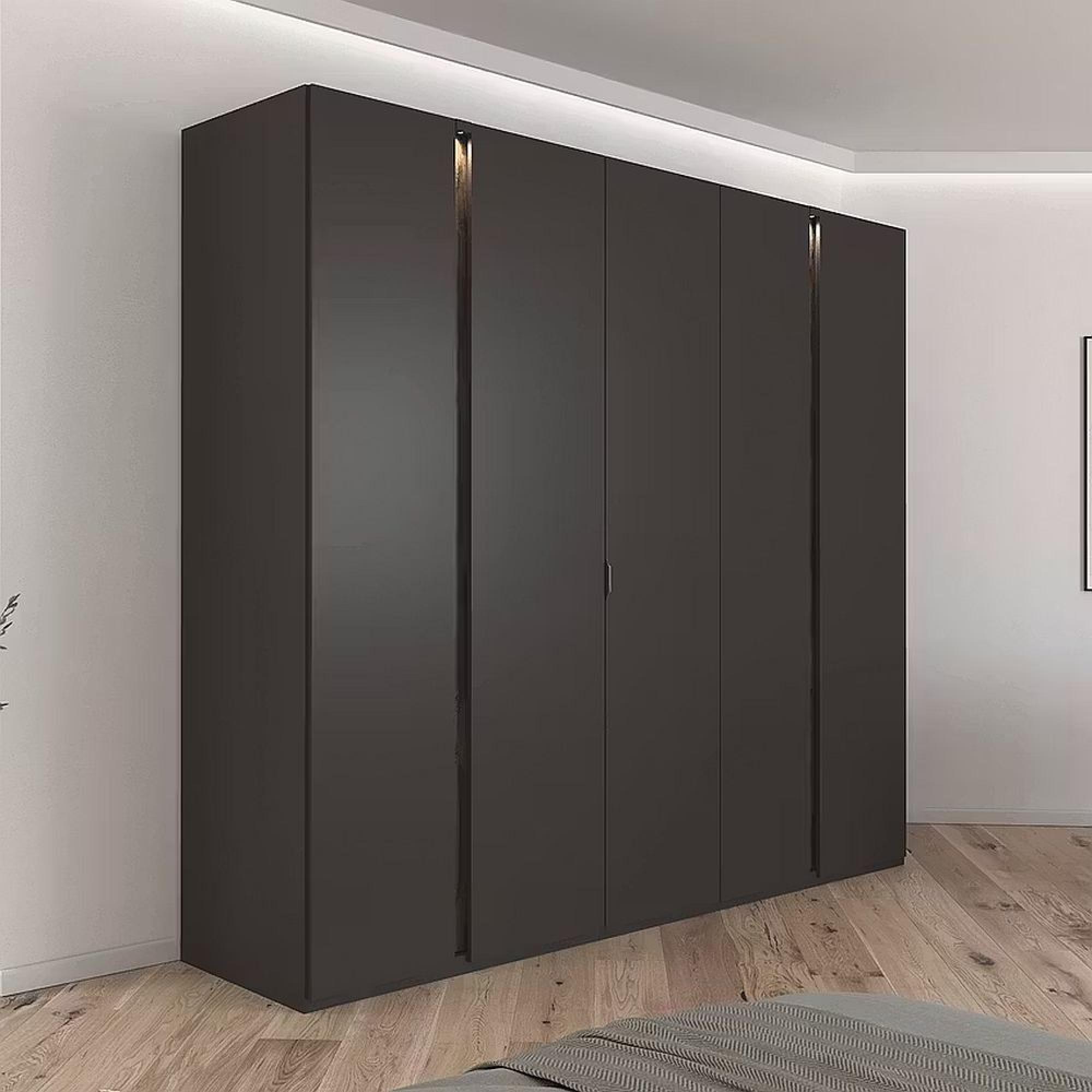 Rauch Luana 251cm 5 Door Wardrobe with Lighting - Graphite and Atlantic Dark Oak