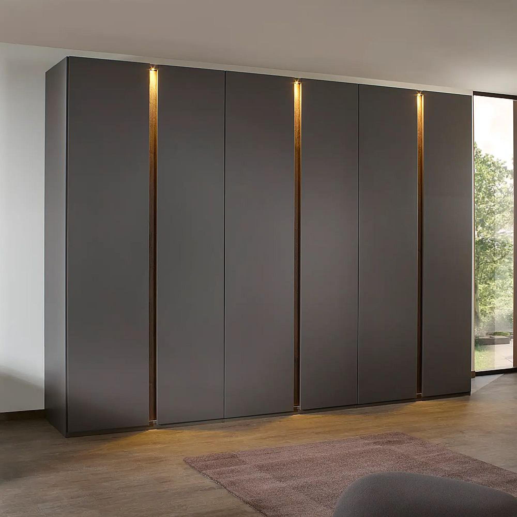 Rauch Luana 301cm 6 Door Wardrobe with Lighting - Graphite and Atlantic Dark Oak