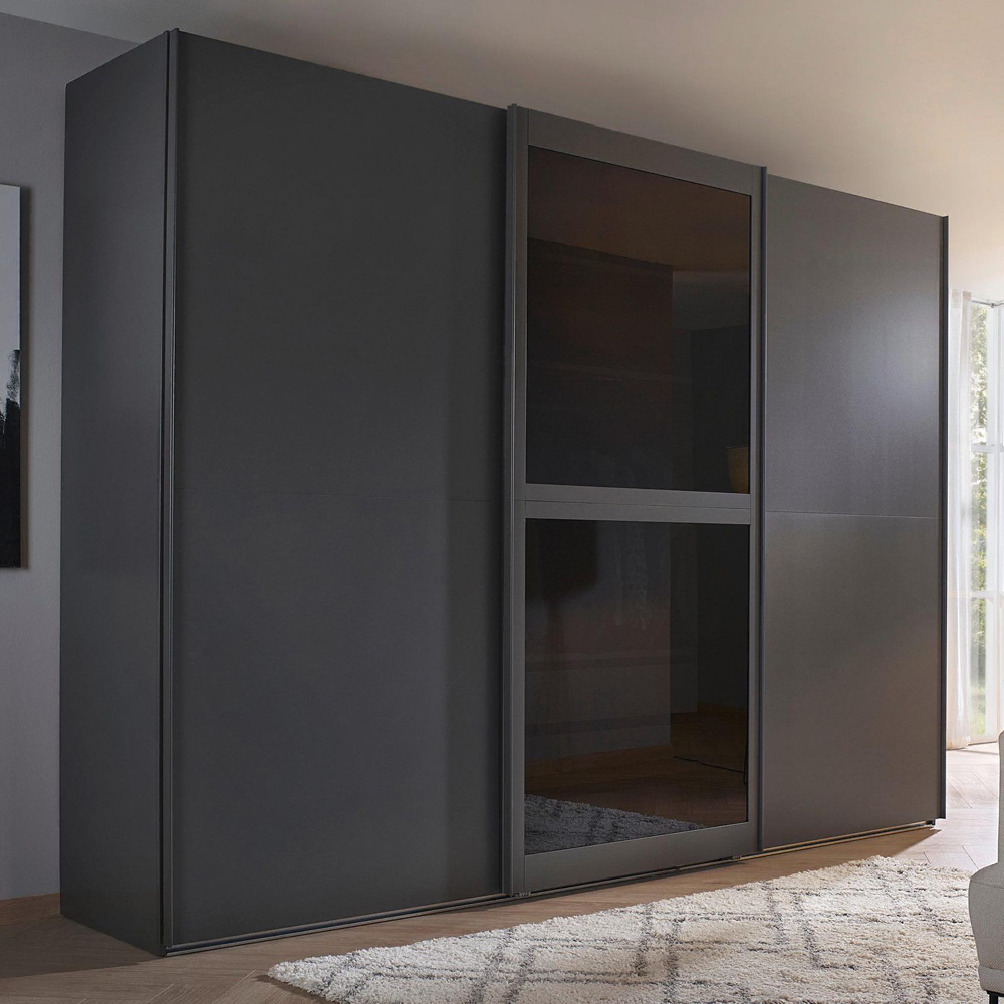Rauch Lumis 301cm 3 Door Sliding Wardrobe - Graphite and Grey Glass