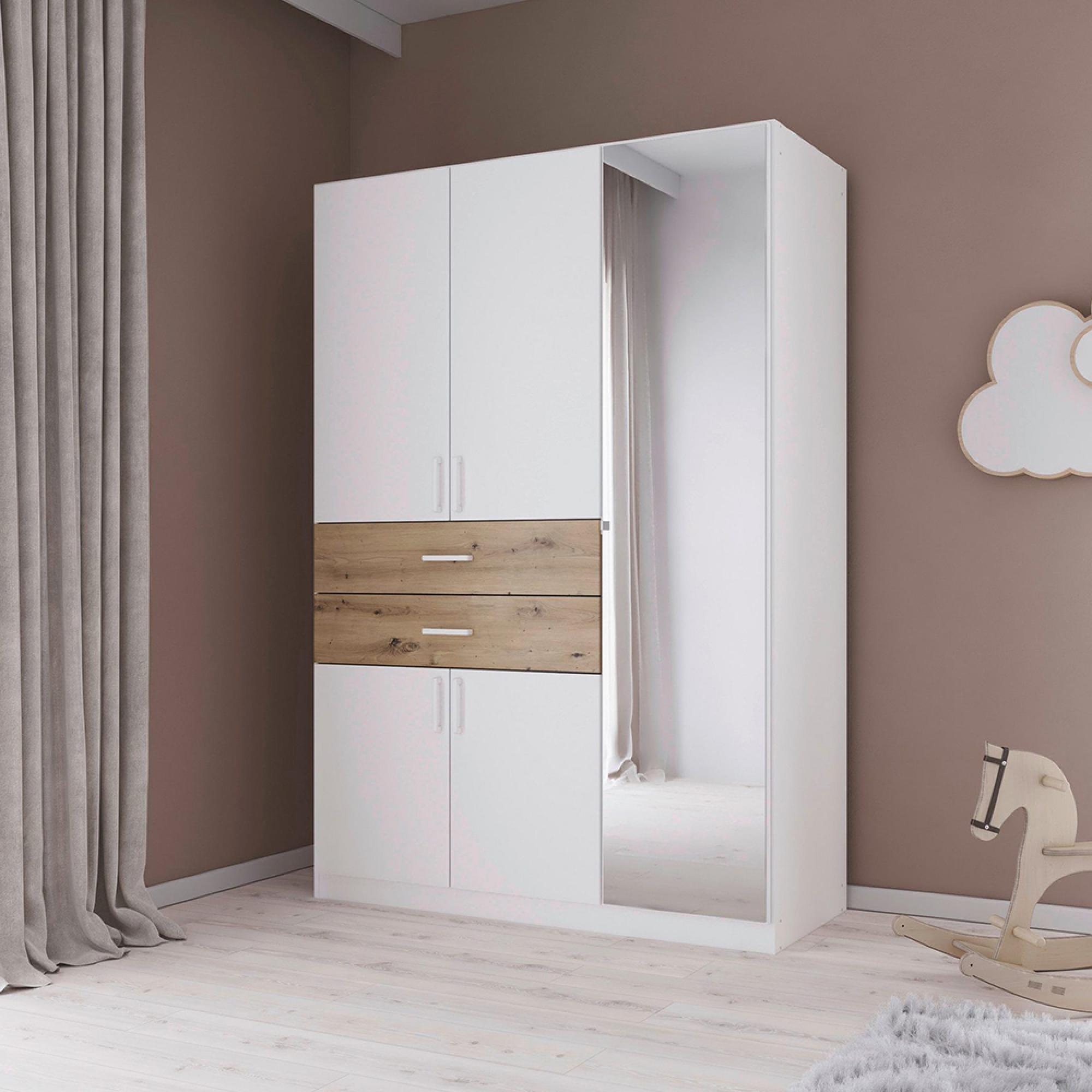 Rauch Maika 136cm 5 Door Combi Wardrobe - H 197cm - Alpine White and Artisan Oak