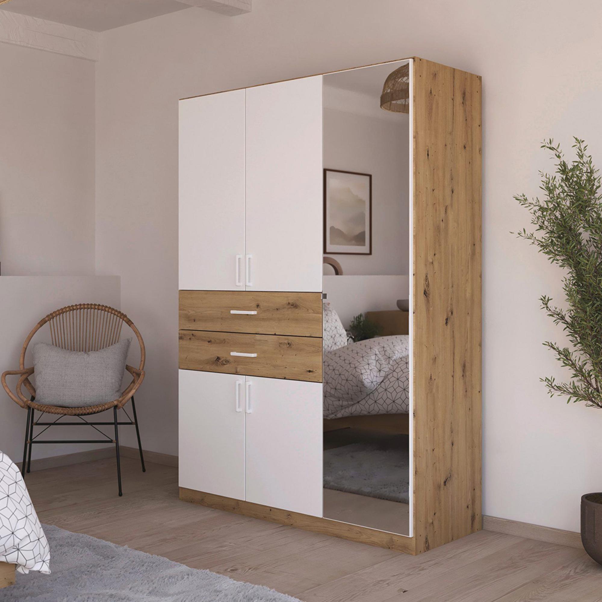 Rauch Maika 136cm 5 Door Combi Wardrobe - H 197cm - Artisan Oak and Alpine White