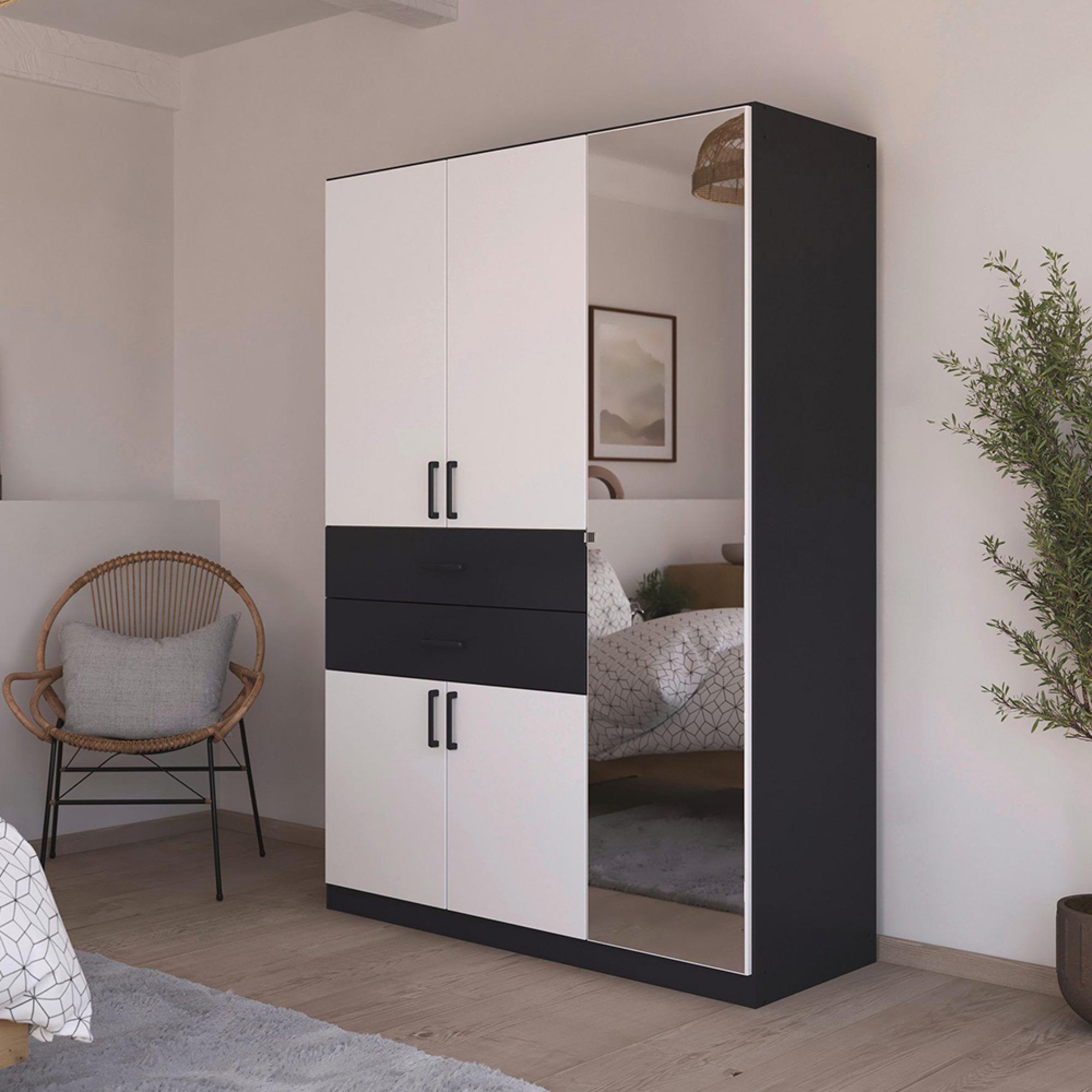 Rauch Maika 136cm 5 Door Combi Wardrobe - H 197cm - Metallic Dark Grey and Alpine White