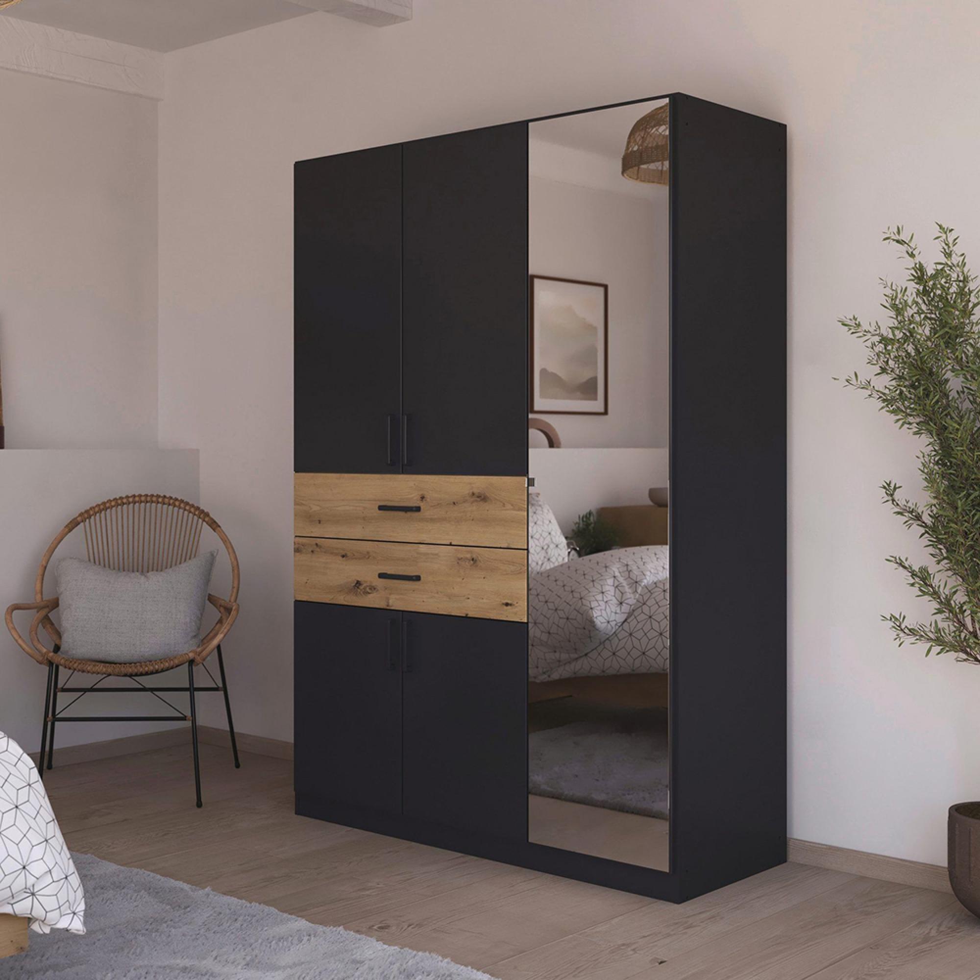 Rauch Maika 136cm 5 Door Combi Wardrobe - H 197cm - Metallic Dark Grey and Artisan Oak