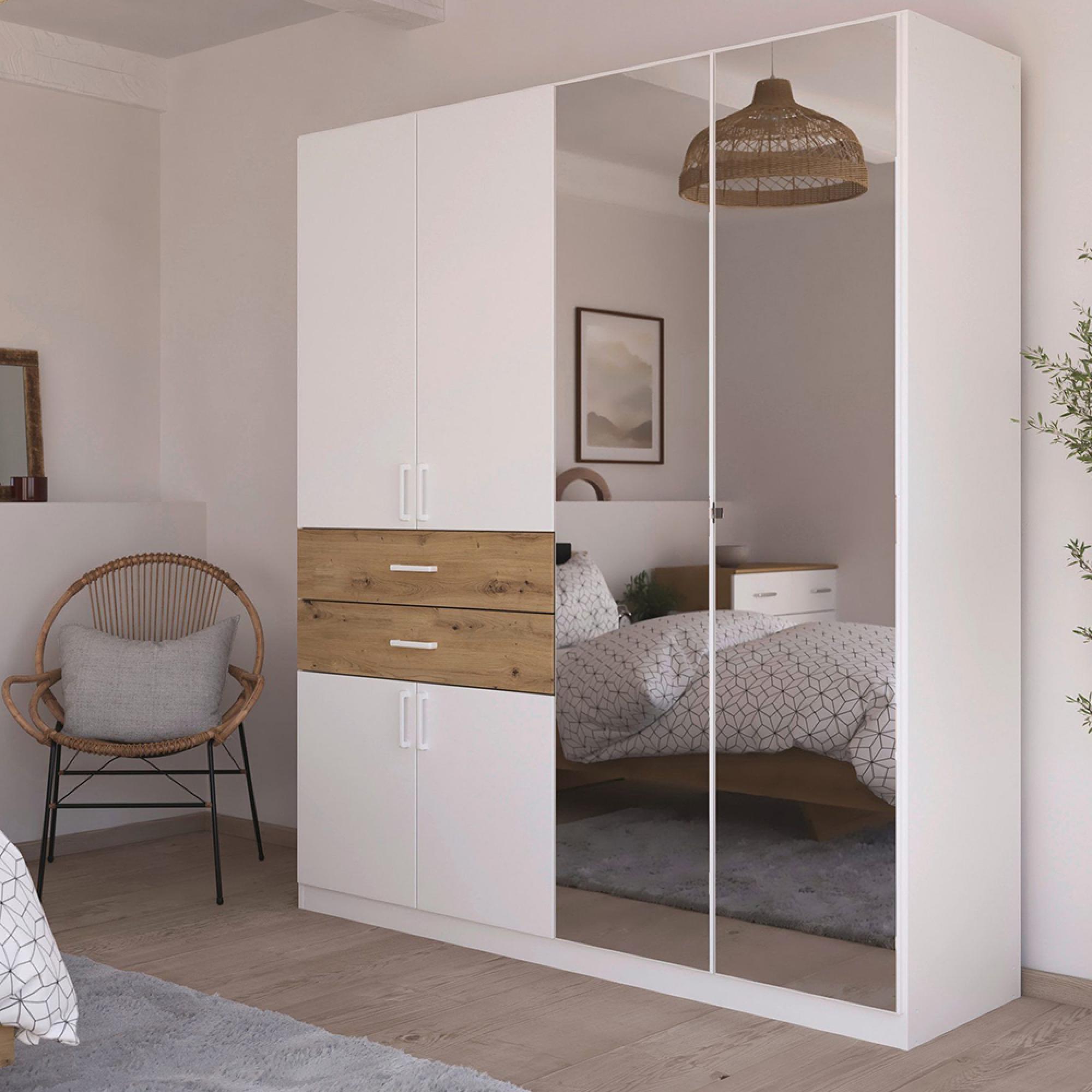 Rauch Maika 181cm 6 Door Combi Wardrobe - H 210cm - Alpine White and Artisan Oak