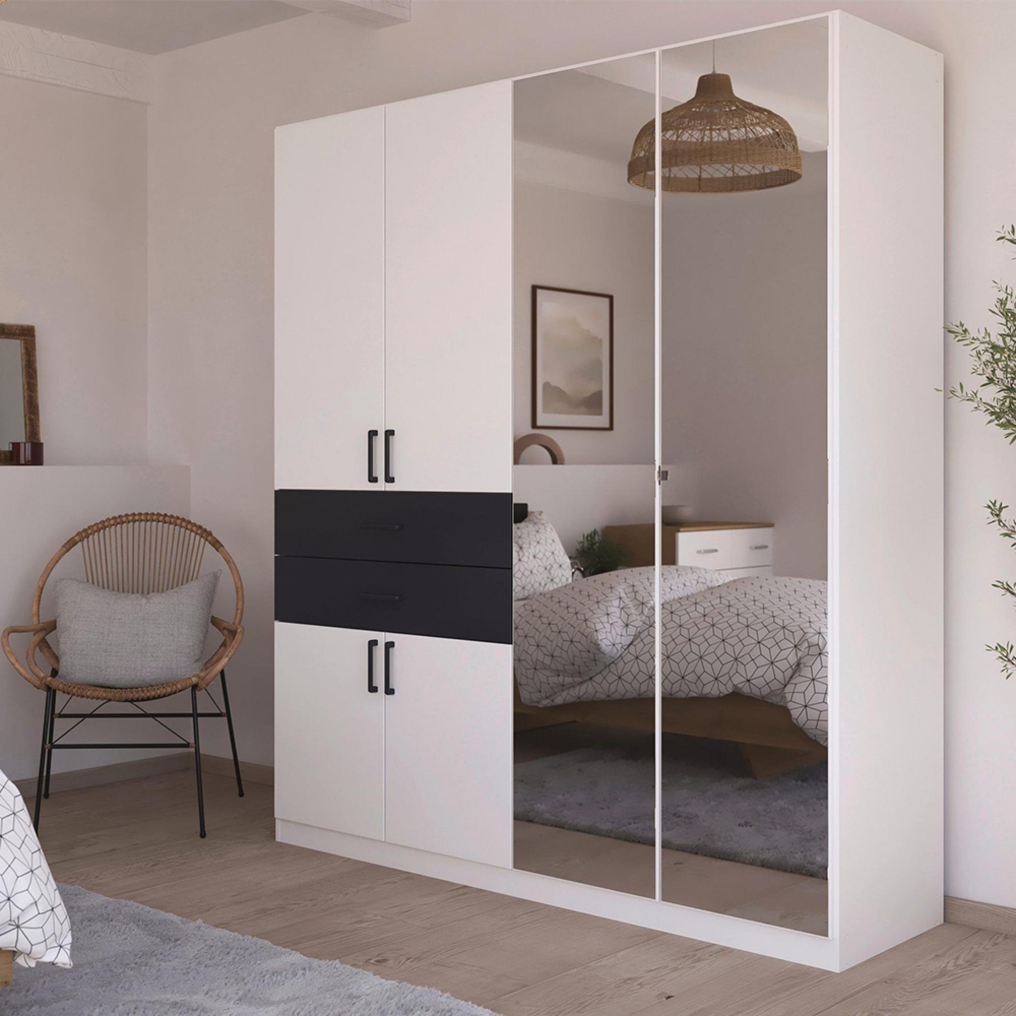Rauch Maika 181cm 6 Door Combi Wardrobe - H 210cm - Alpine White and Metallic Dark Grey