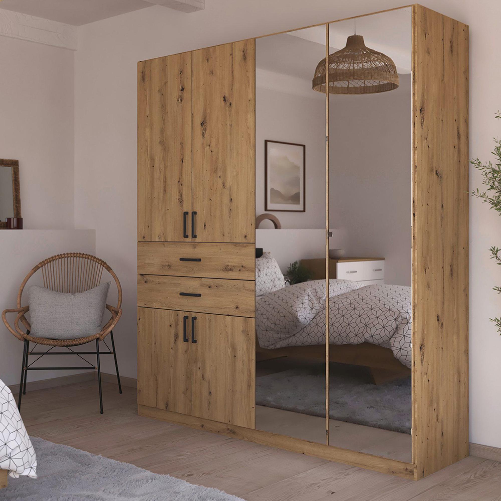 Rauch Maika 181cm 6 Door Combi Wardrobe - H 210cm - Artisan Oak