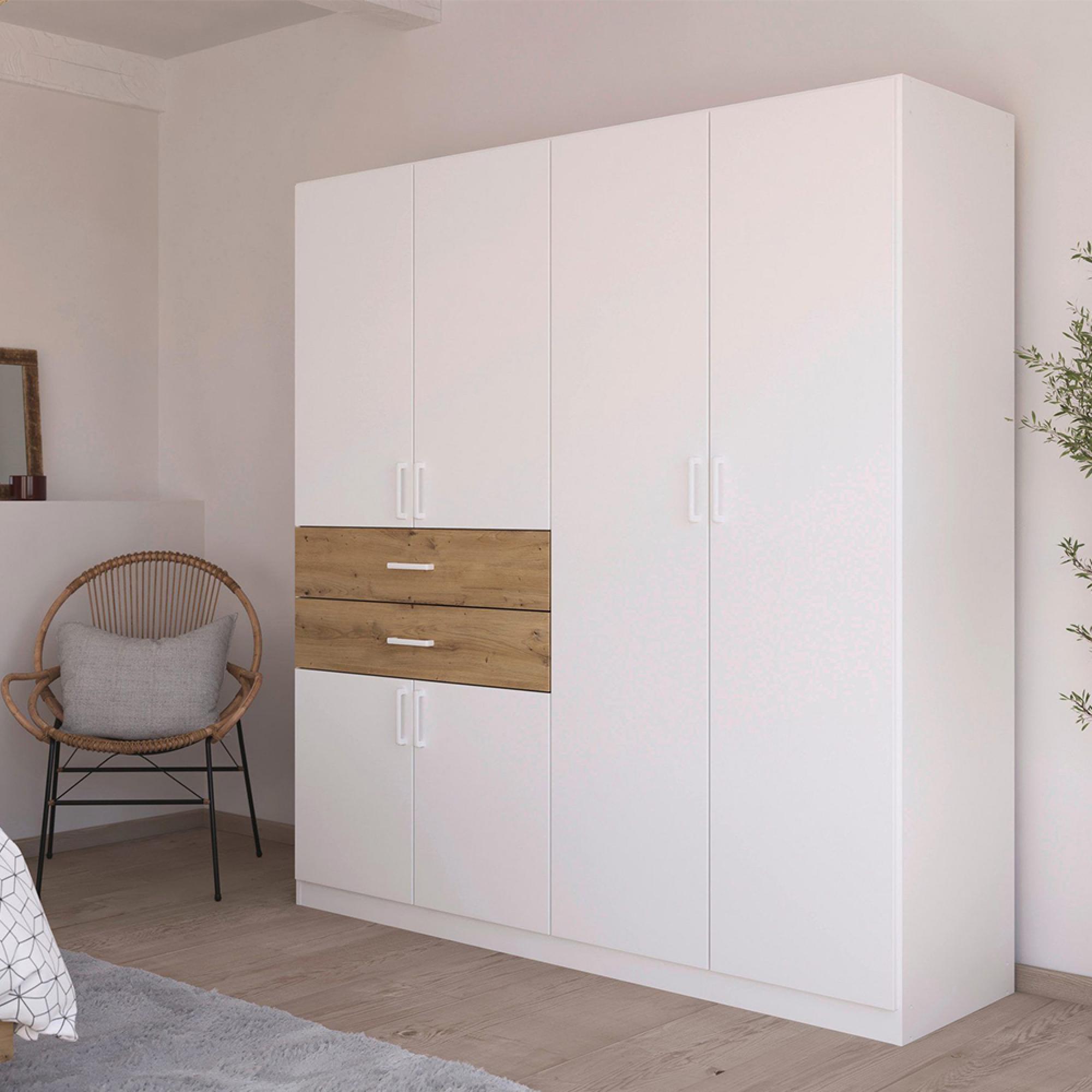 Rauch Maika 181cm 6 Door Wardrobe - H 197cm - Alpine White and Artisan Oak