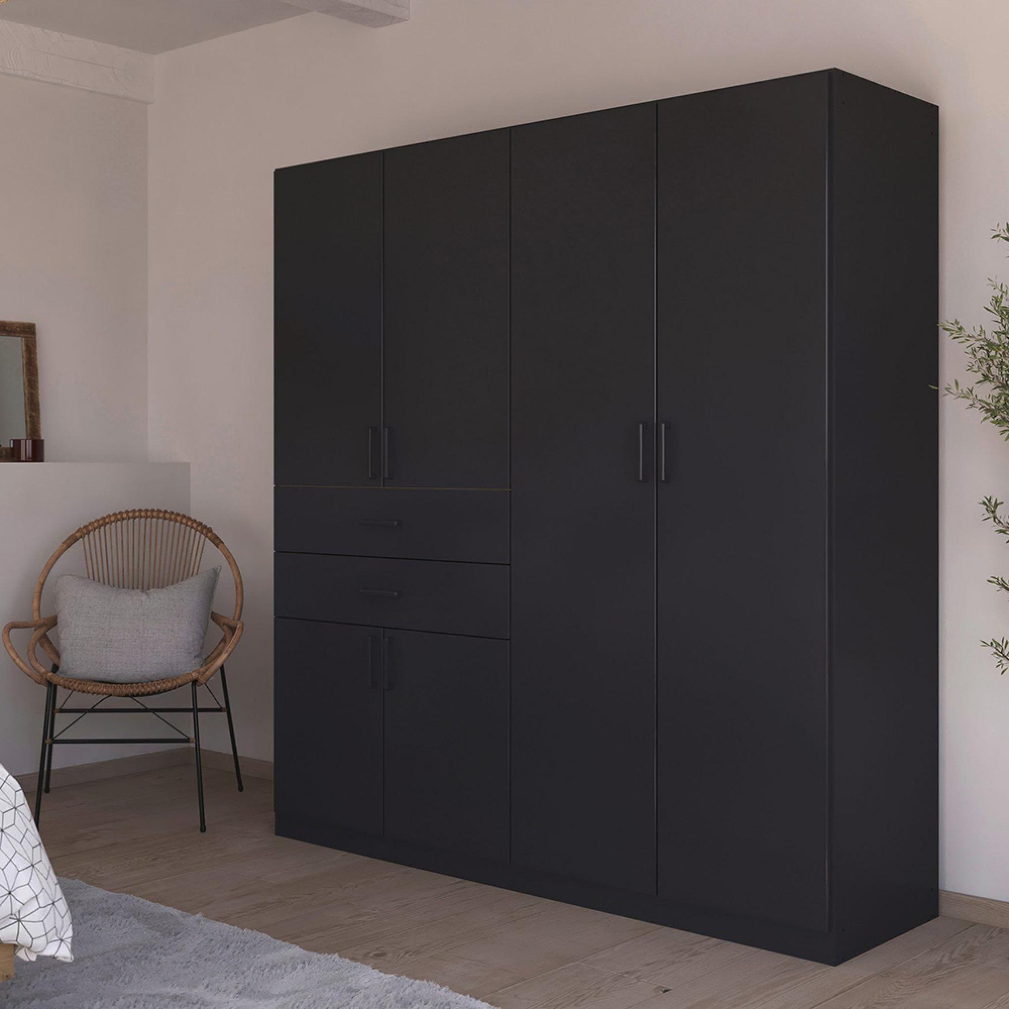 Rauch Maika 181cm 6 Door Wardrobe - H 197cm - Metallic Dark Grey