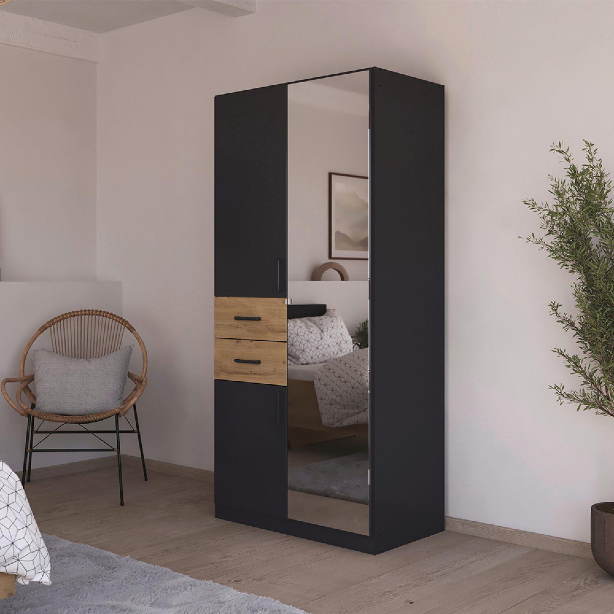 Rauch Maika 91cm 3 Door Combi Wardrobe - H 197cm - Metallic Dark Grey and Artisan Oak