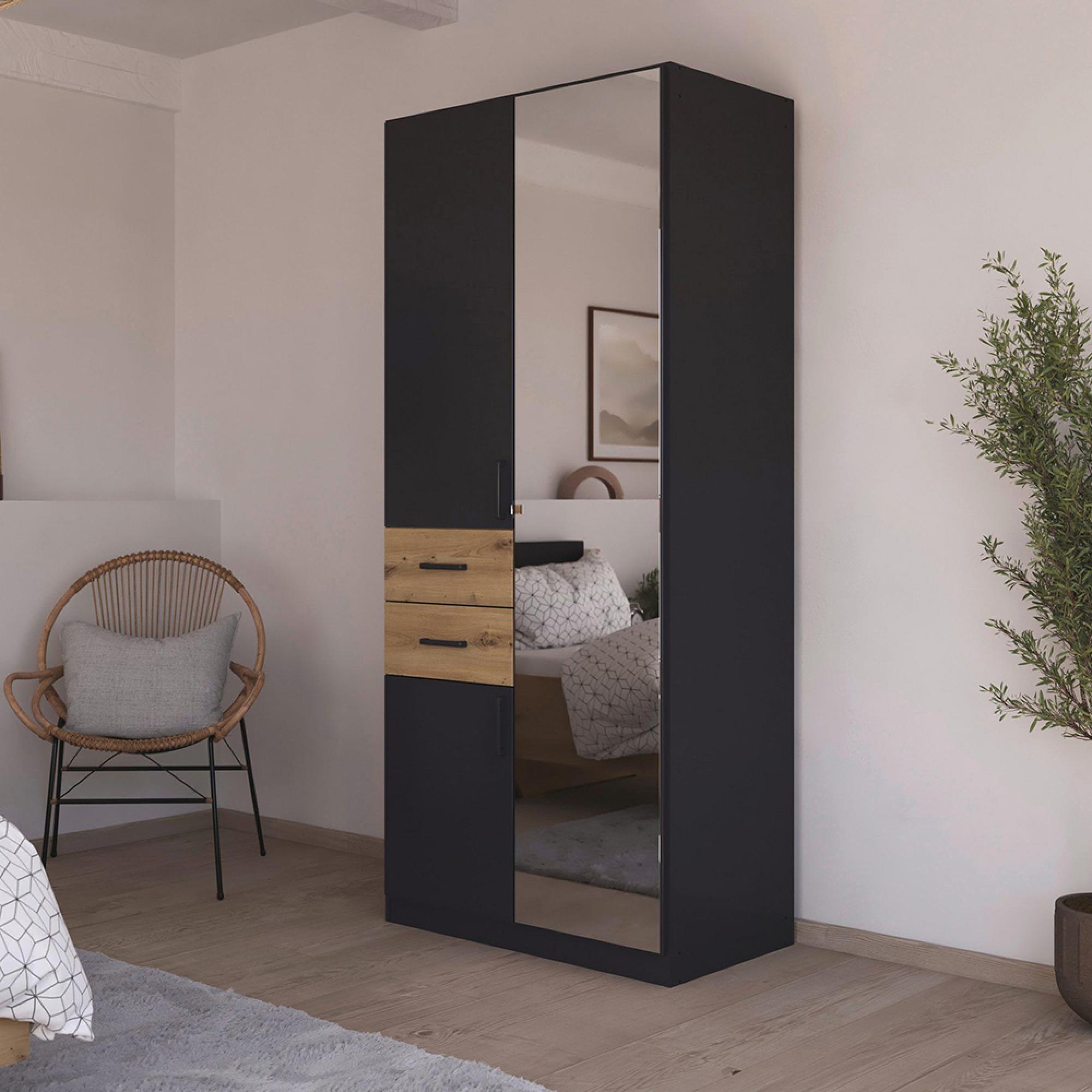 Rauch Maika 91cm 3 Door Combi Wardrobe - H 210cm - Metallic Dark Grey and Artisan Oak