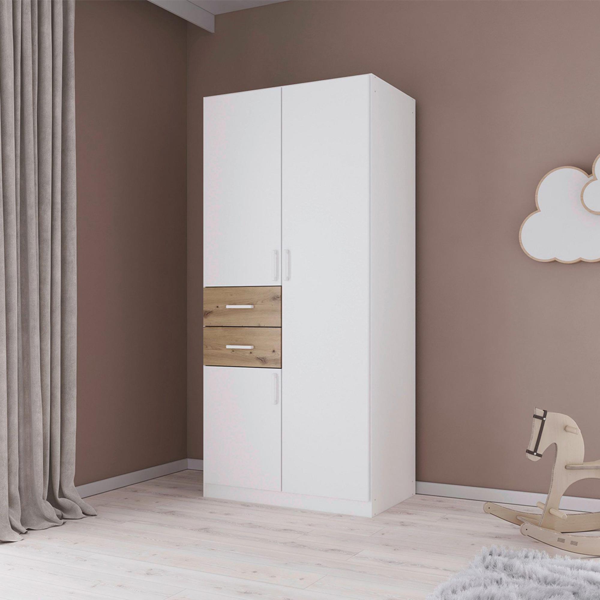 Rauch Maika 91cm 3 Door Wardrobe - H 197cm - Alpine White and Artisan Oak