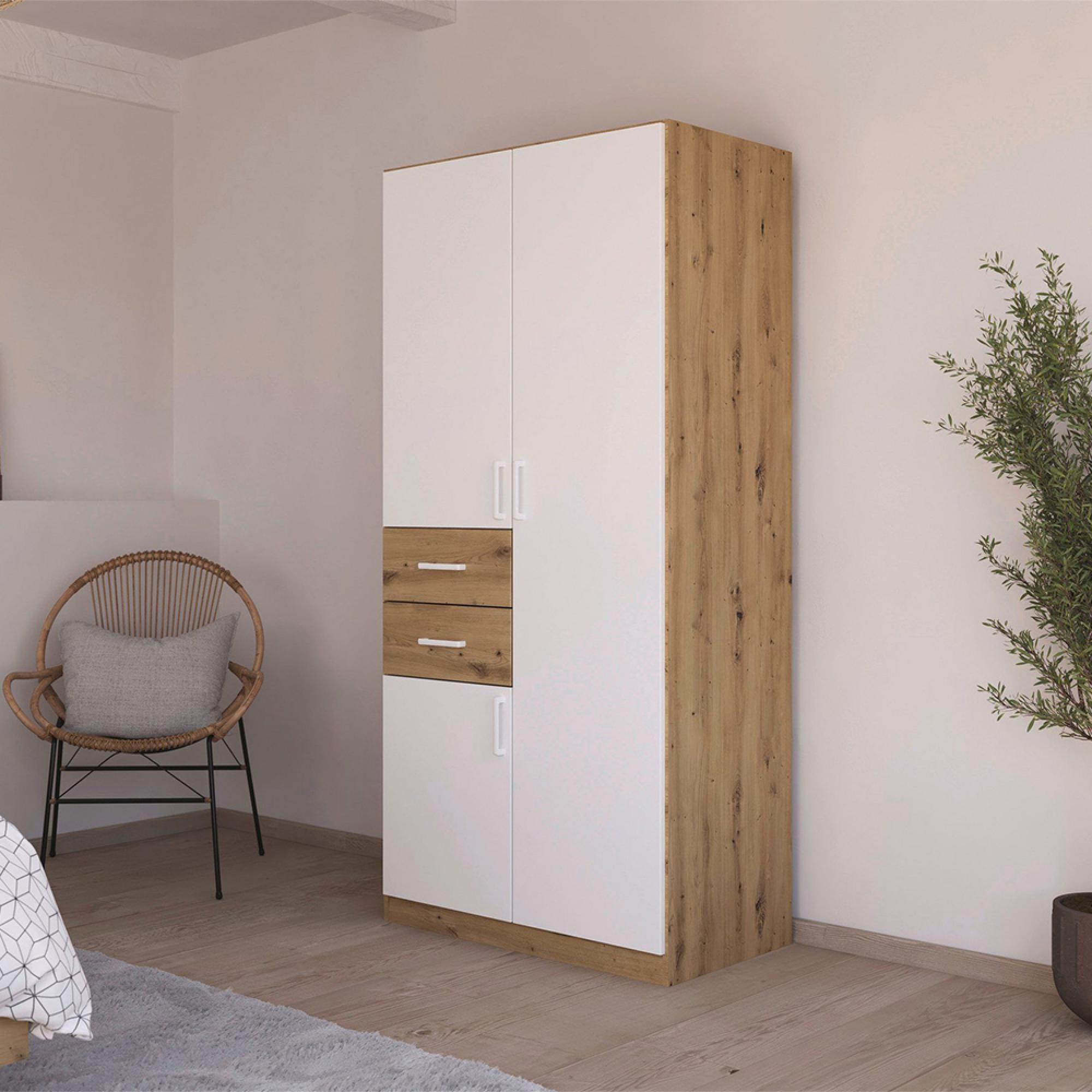 Rauch Maika 91cm 3 Door Wardrobe - H 197cm - Artisan Oak and Alpine White