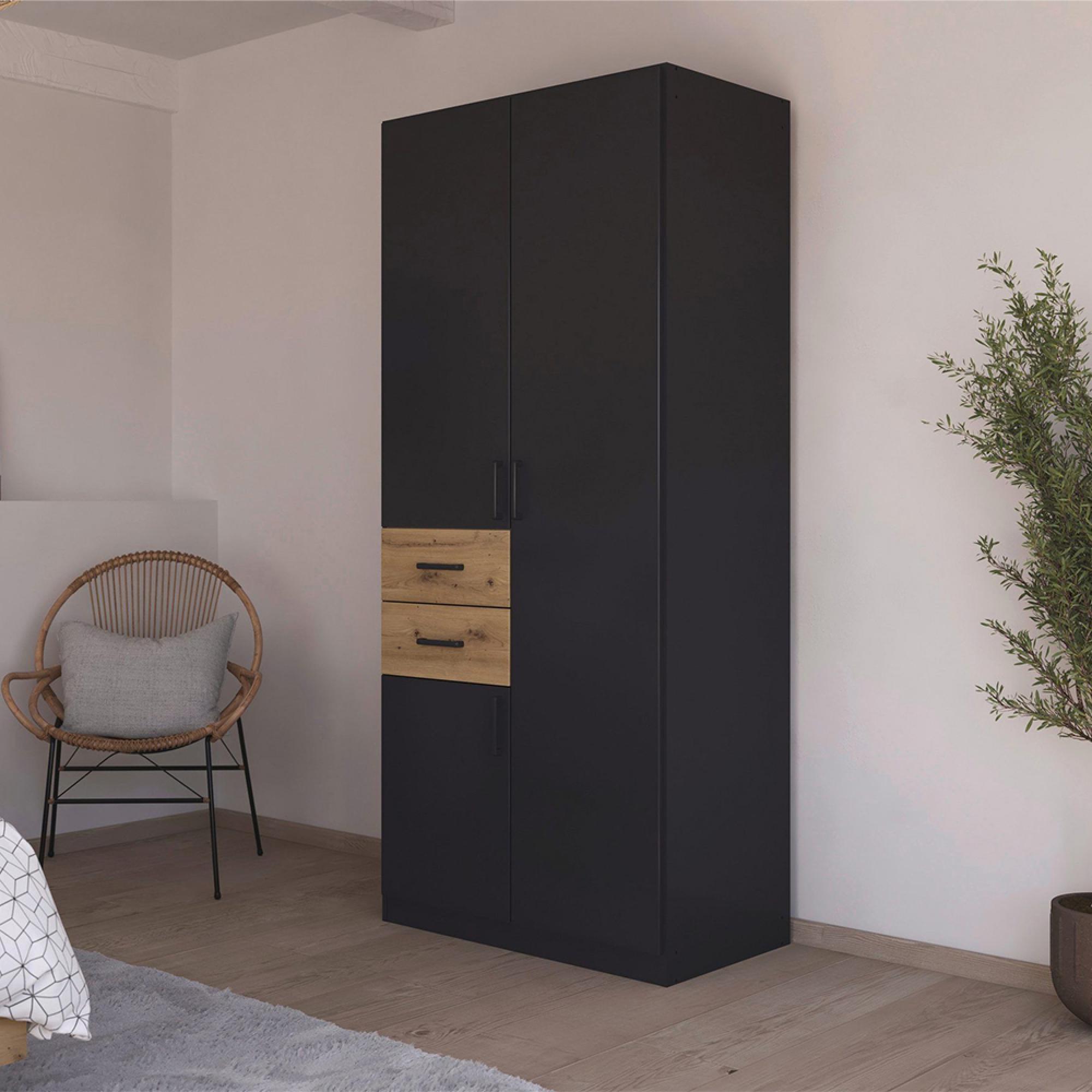 Rauch Maika 91cm 3 Door Wardrobe - H 210cm - Metallic Dark Grey and Artisan Oak