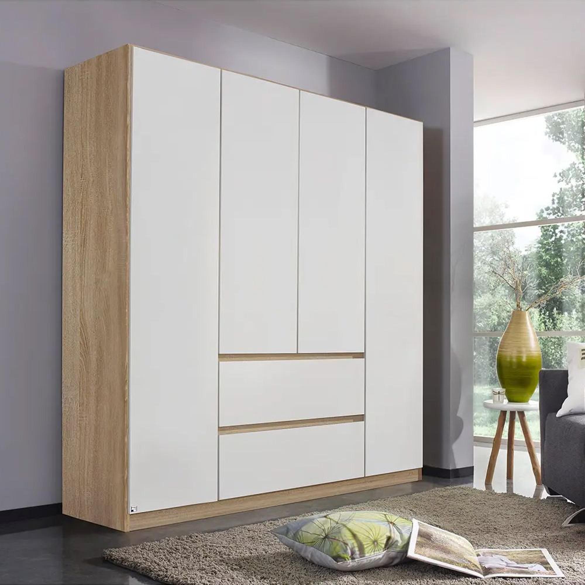 Rauch Mainz 181cm 4 Door Wardrobe with Drawer - Sonoma Oak and Alpine White