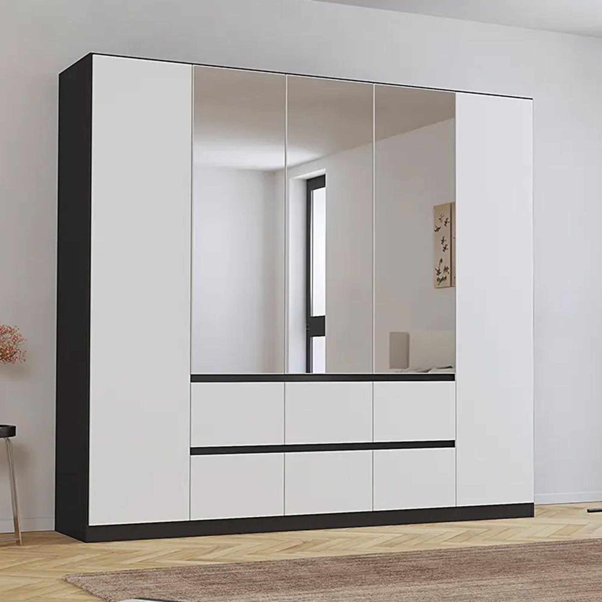Rauch Mainz 226cm 5 Door Combi Wardrobe - Metallic Dark Grey and Alpine White