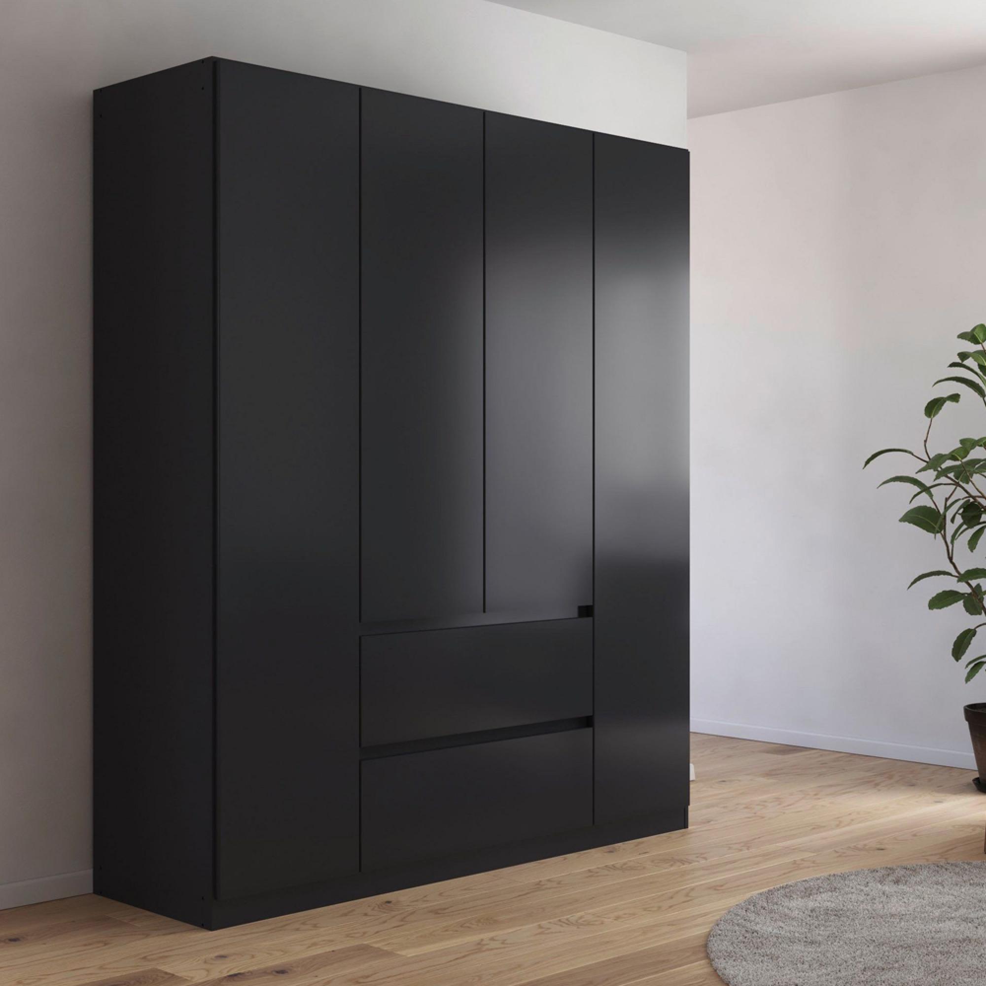 Rauch Mainz Plus 181cm 4 Door Wardrobe with Drawer - Metallic Dark Grey and Grey High Gloss