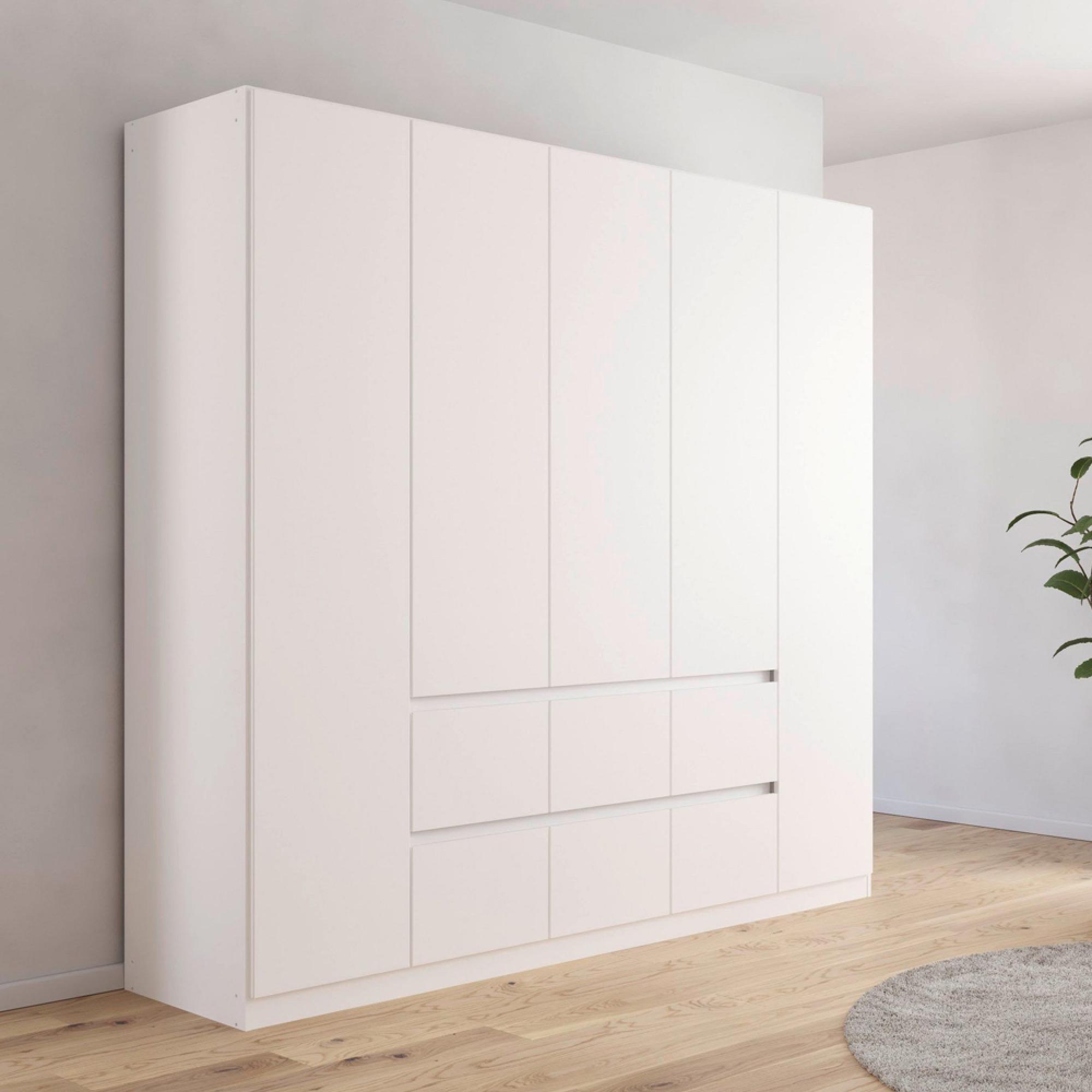 Rauch Mainz Plus 226cm 5 Door Wardrobe with Drawer - Alpine White and White High Gloss
