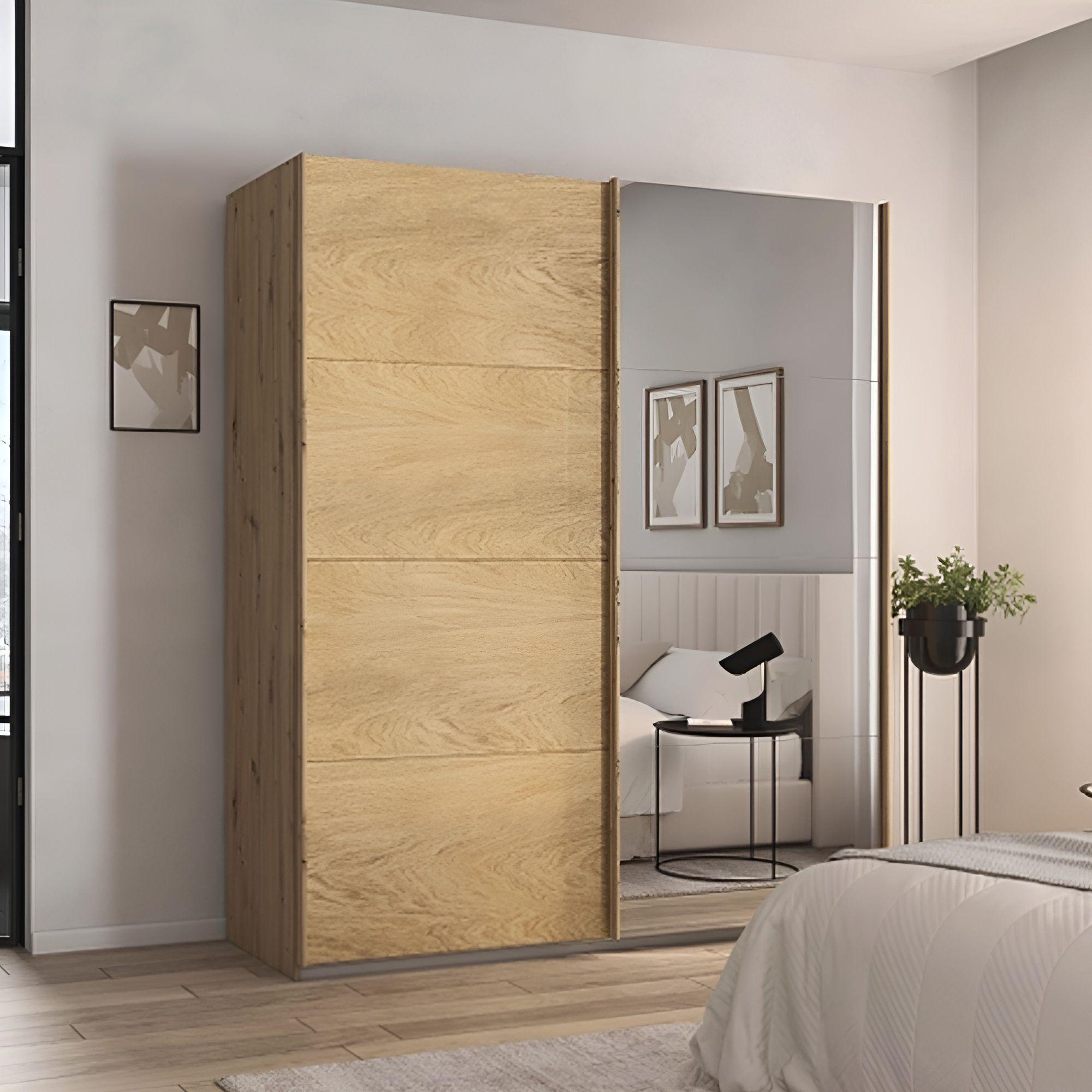 Rauch Malva 181cm 2 Door Sliding Wardrobe with Mirror - Artisan Oak