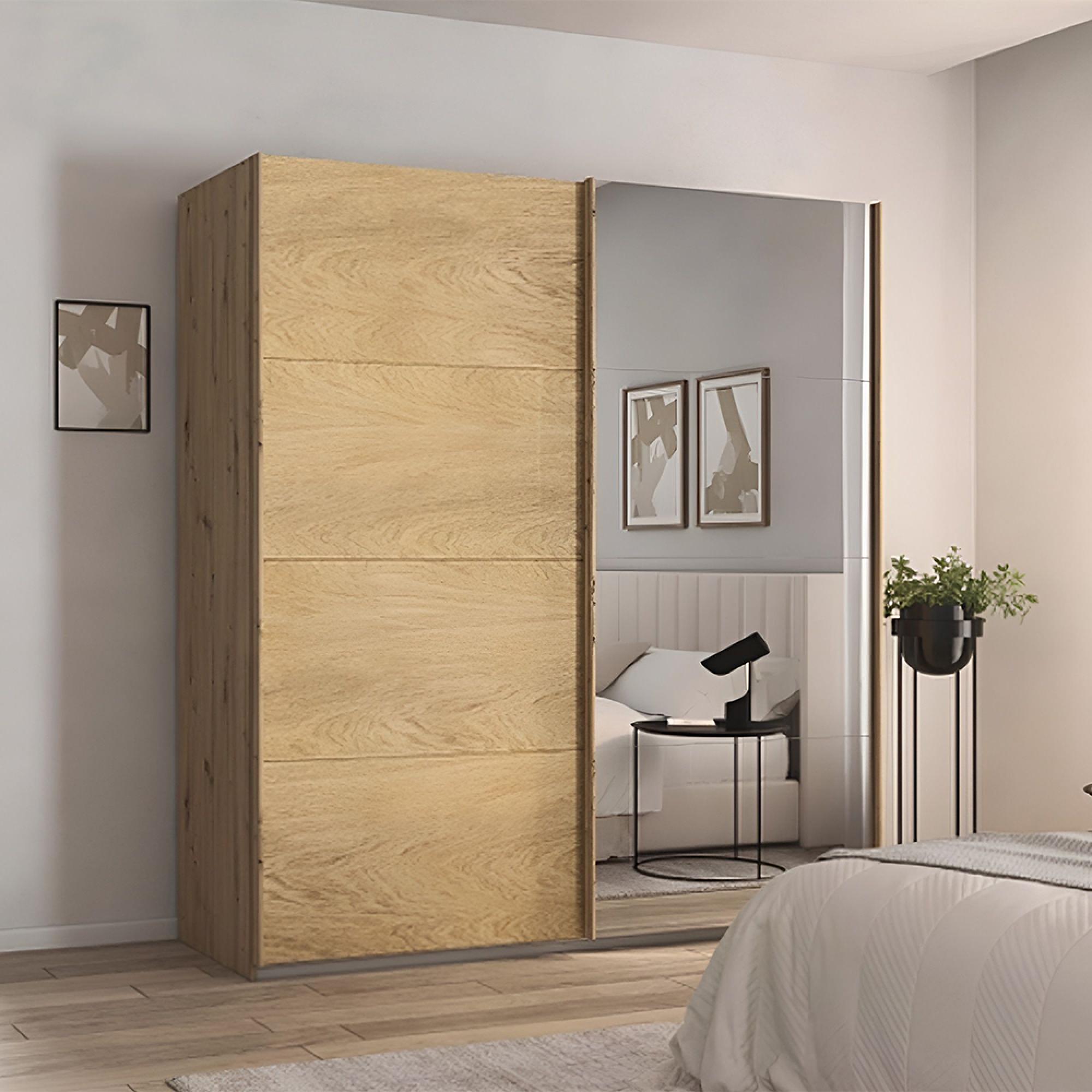 Rauch Malva 226cm 2 Door Sliding Wardrobe with Mirror - Artisan Oak