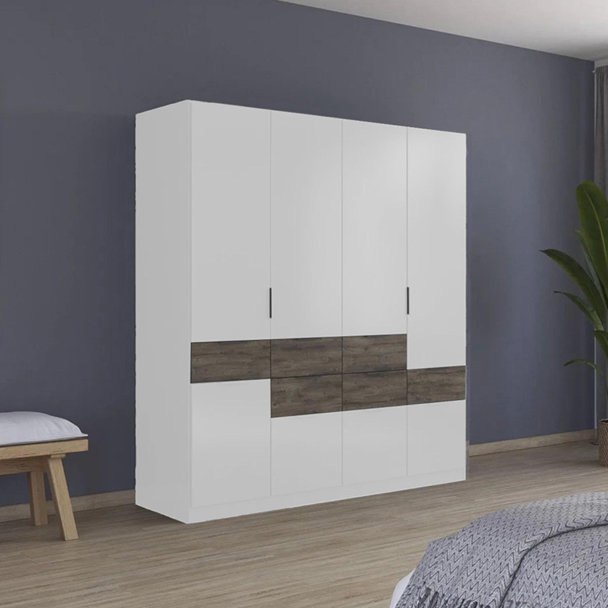 Rauch Mats 181cm 5 Door Wardrobe with Drawer - Alpine White and Atlantic Dark Oak