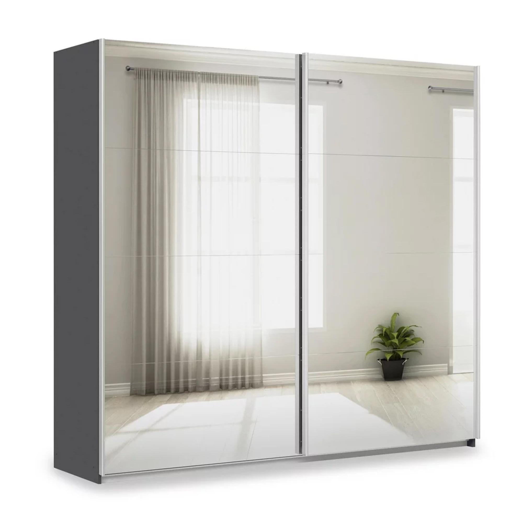 Rauch Miramar Type-3 226cm 2 Door Mirrored Sliding Wardrobe - Graphite