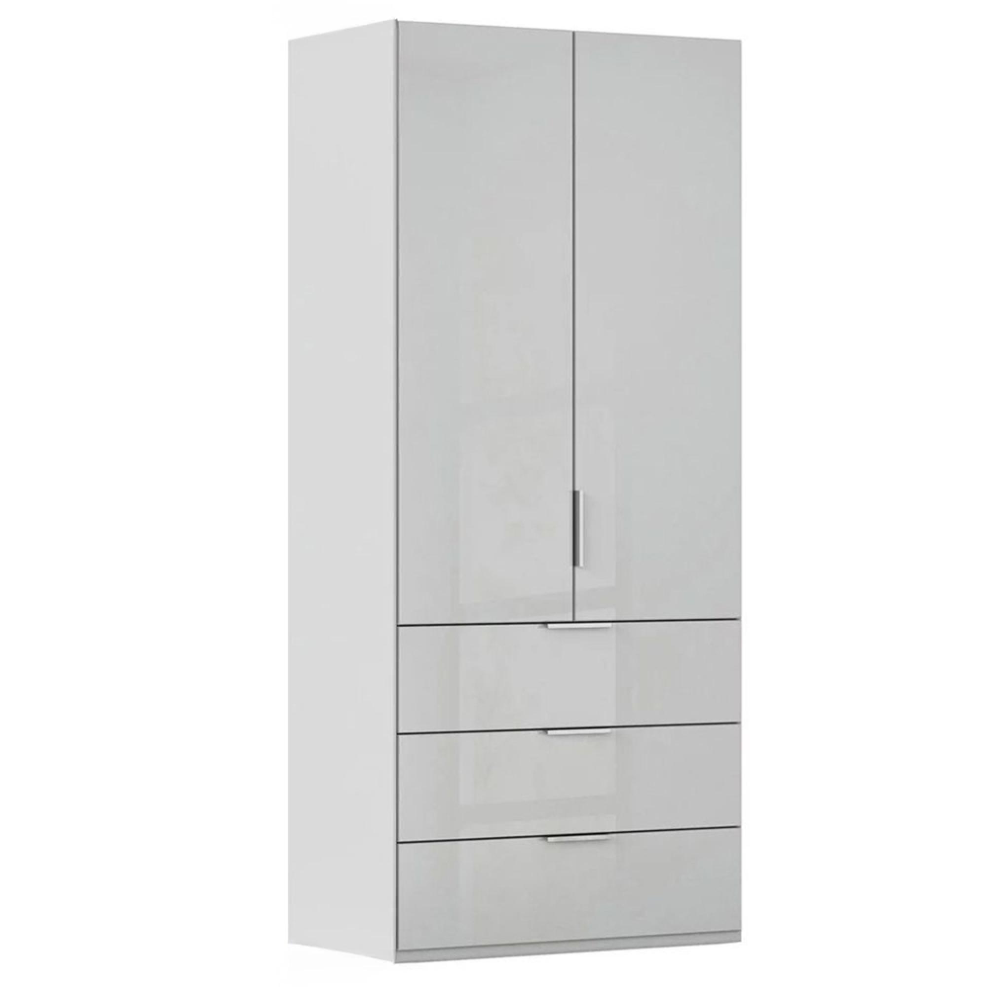 Rauch Miramar Type-5 101cm 2 Door Wardrobe with Drawer - Silk Grey and Silk Grey Glass