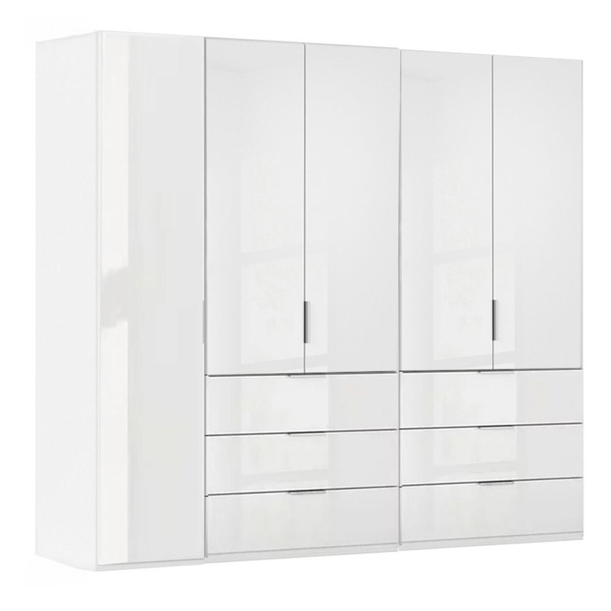 Rauch Miramar Type-5 251cm 5 Door Wardrobe with Drawer - Alpine White and Crystal White Glass