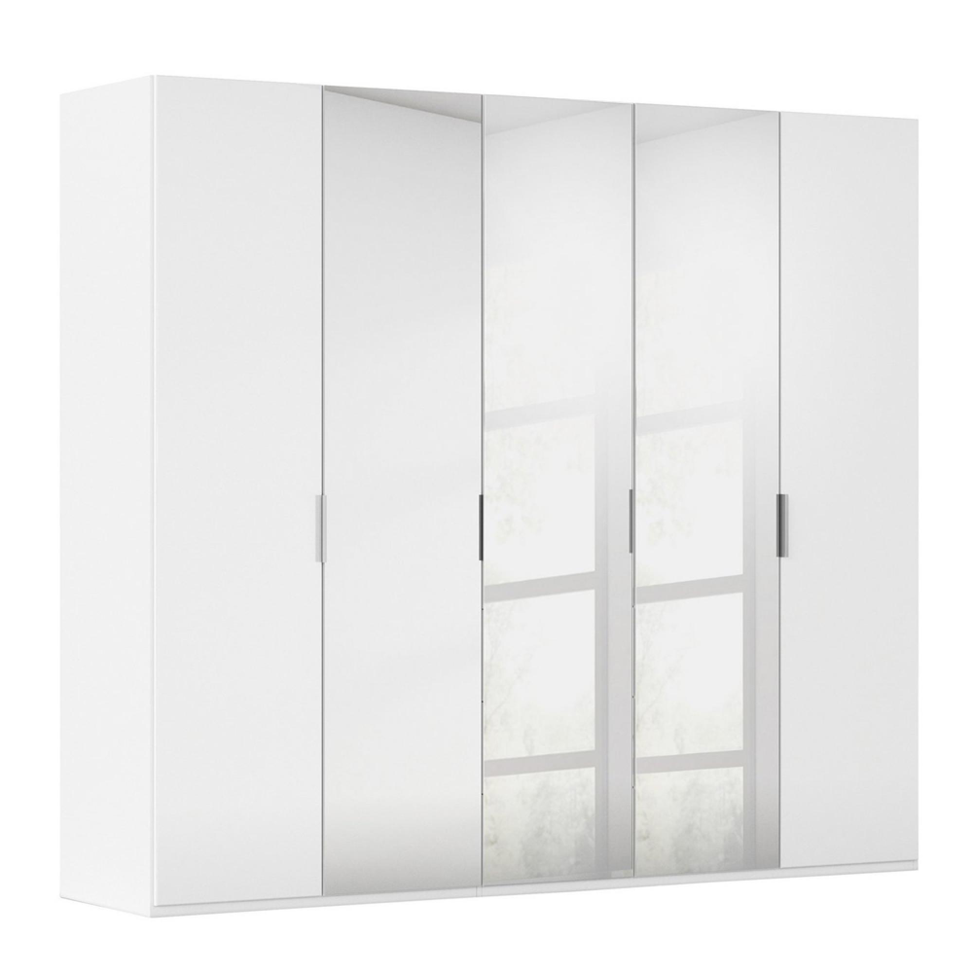 Rauch Miramar Type-5 251cm 5 Door Wardrobe with Mirror - Alpine White and Crystal White Glass