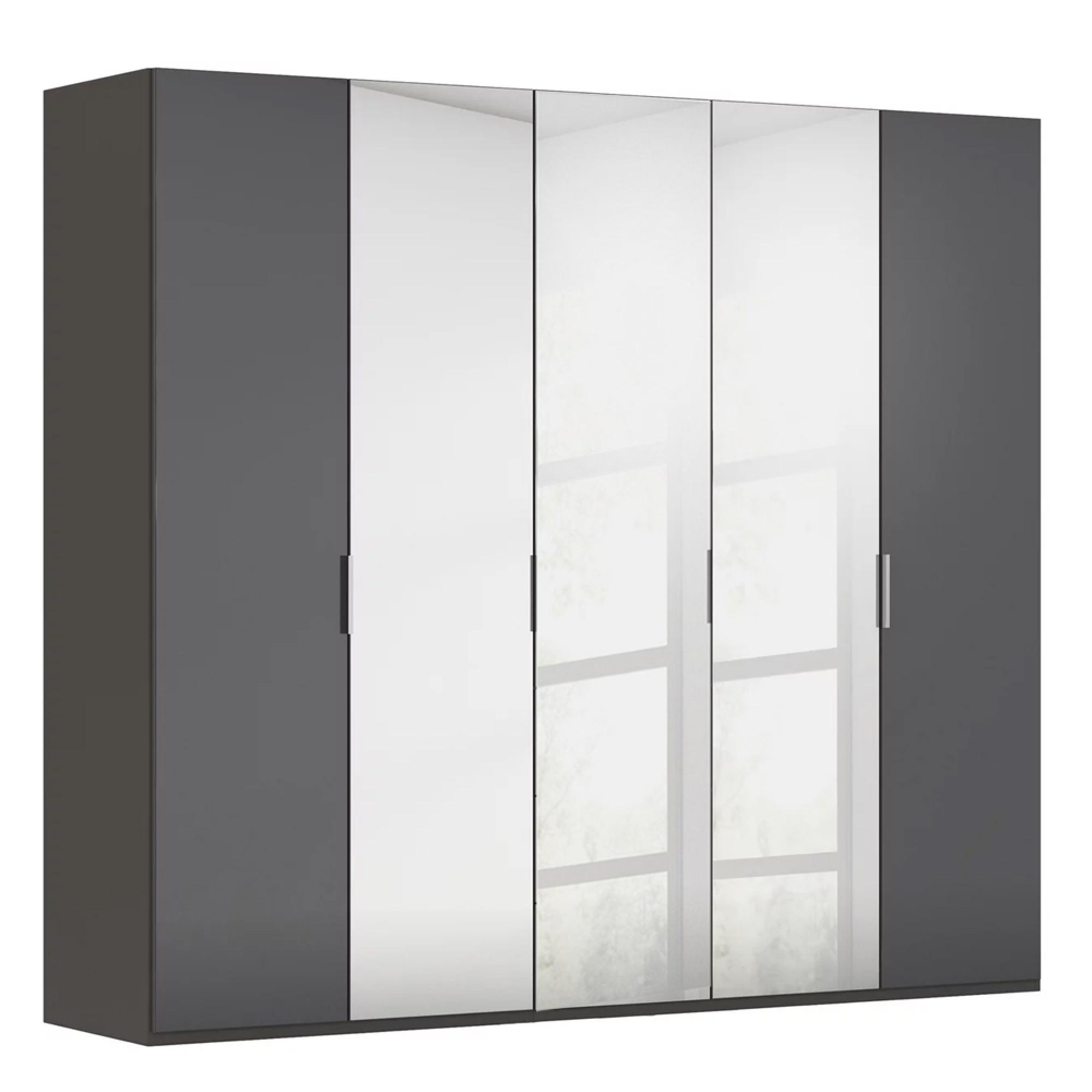 Rauch Miramar Type-5 251cm 5 Door Wardrobe with Mirror - Graphite and Basalt Glass