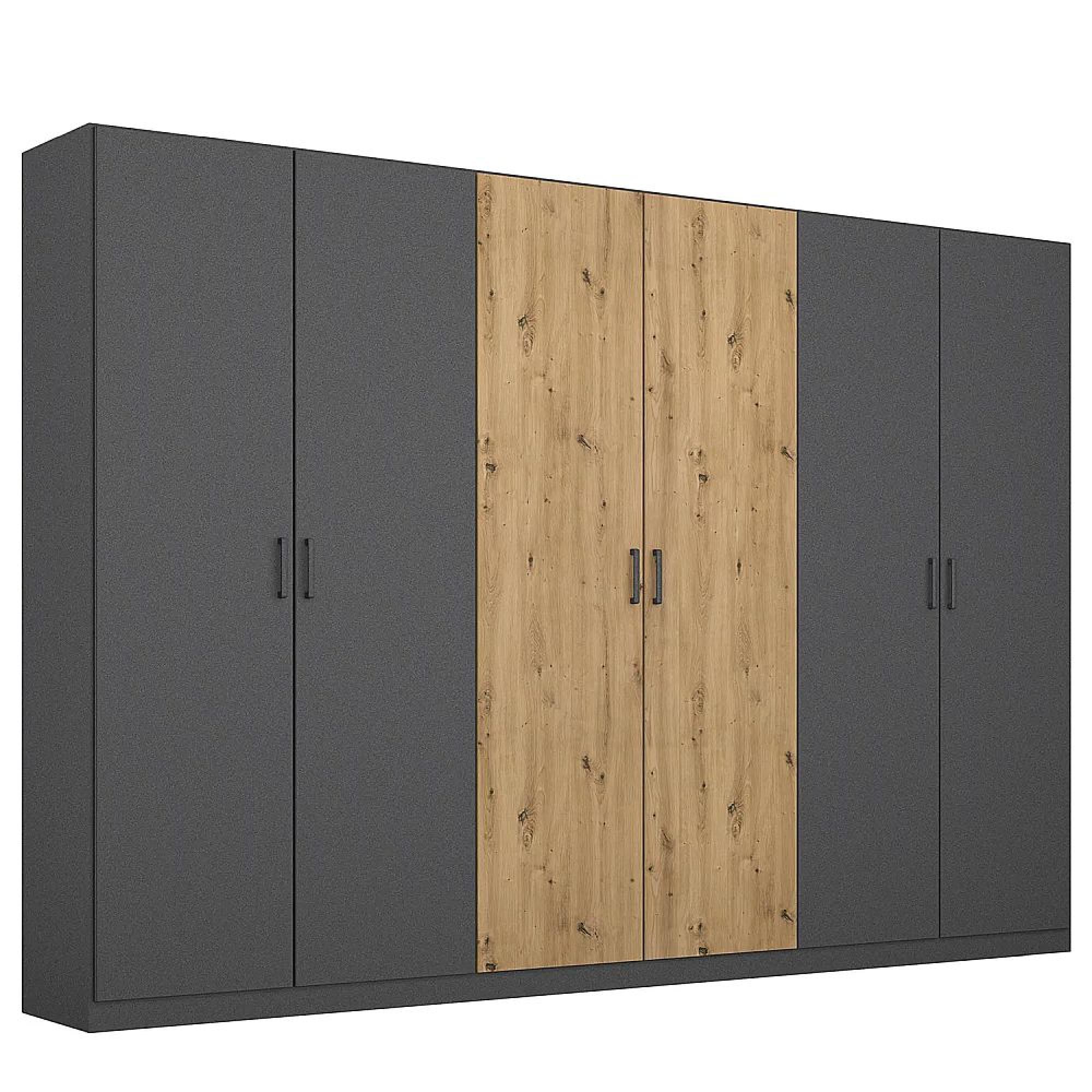 Rauch Miro 271cm 6 Door Wardrobe - Metallic Dark Grey and Artisan Oak