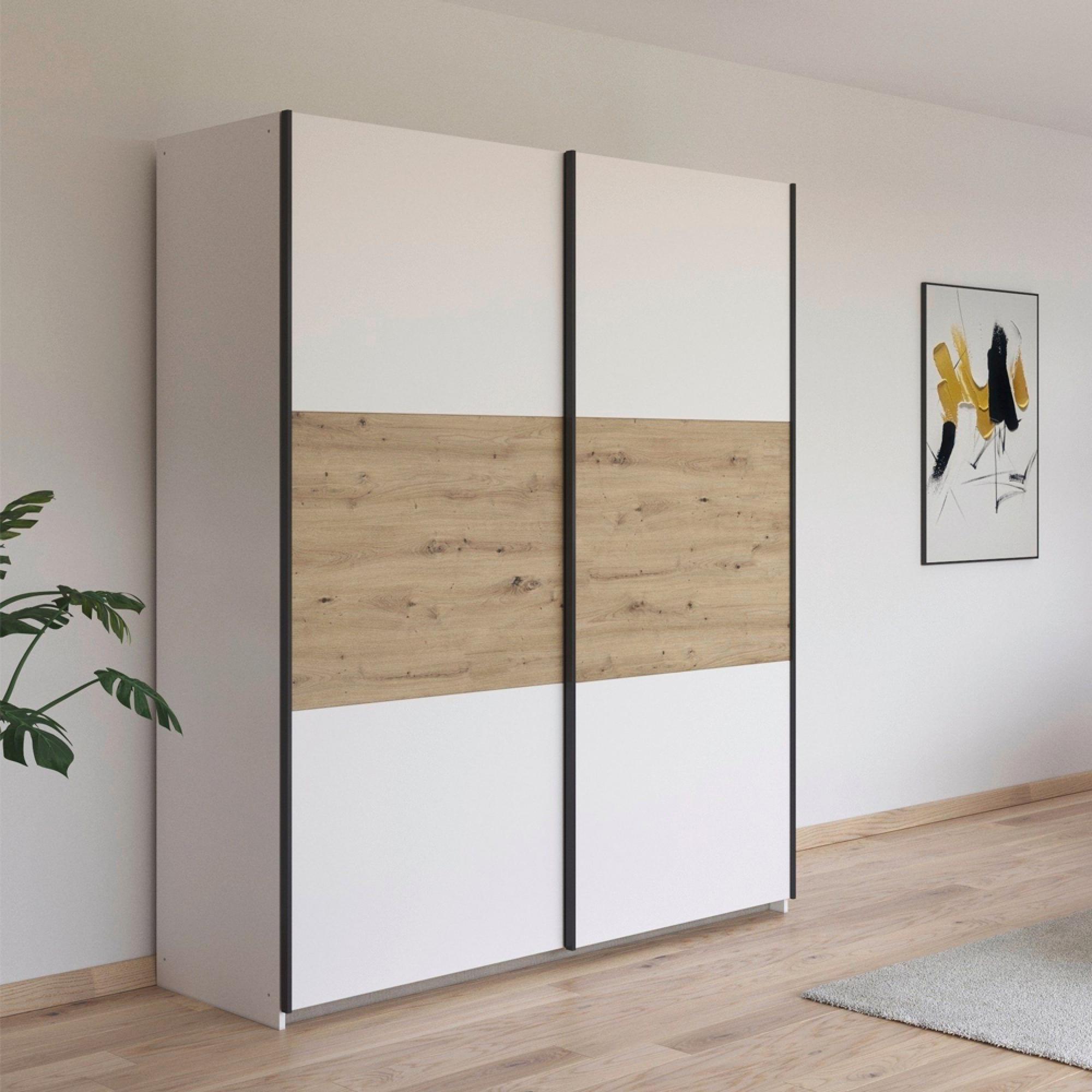 Rauch Neo 175cm 2 Door Sliding Wardrobe - Alpine White and Artisan Oak