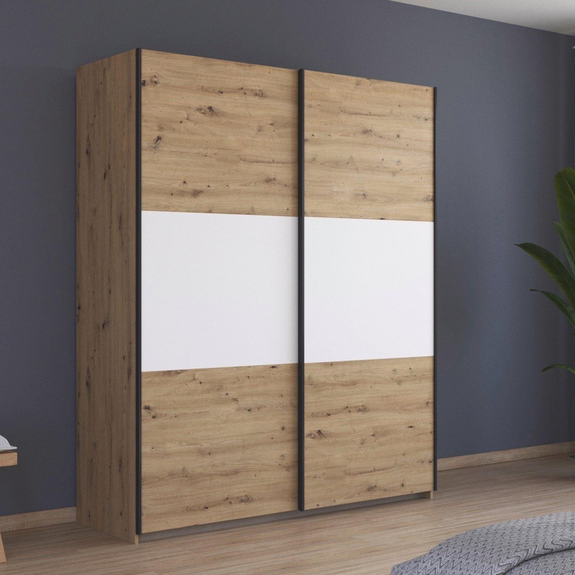 Rauch Neo 175cm 2 Door Sliding Wardrobe - Artisan Oak and Alpine White