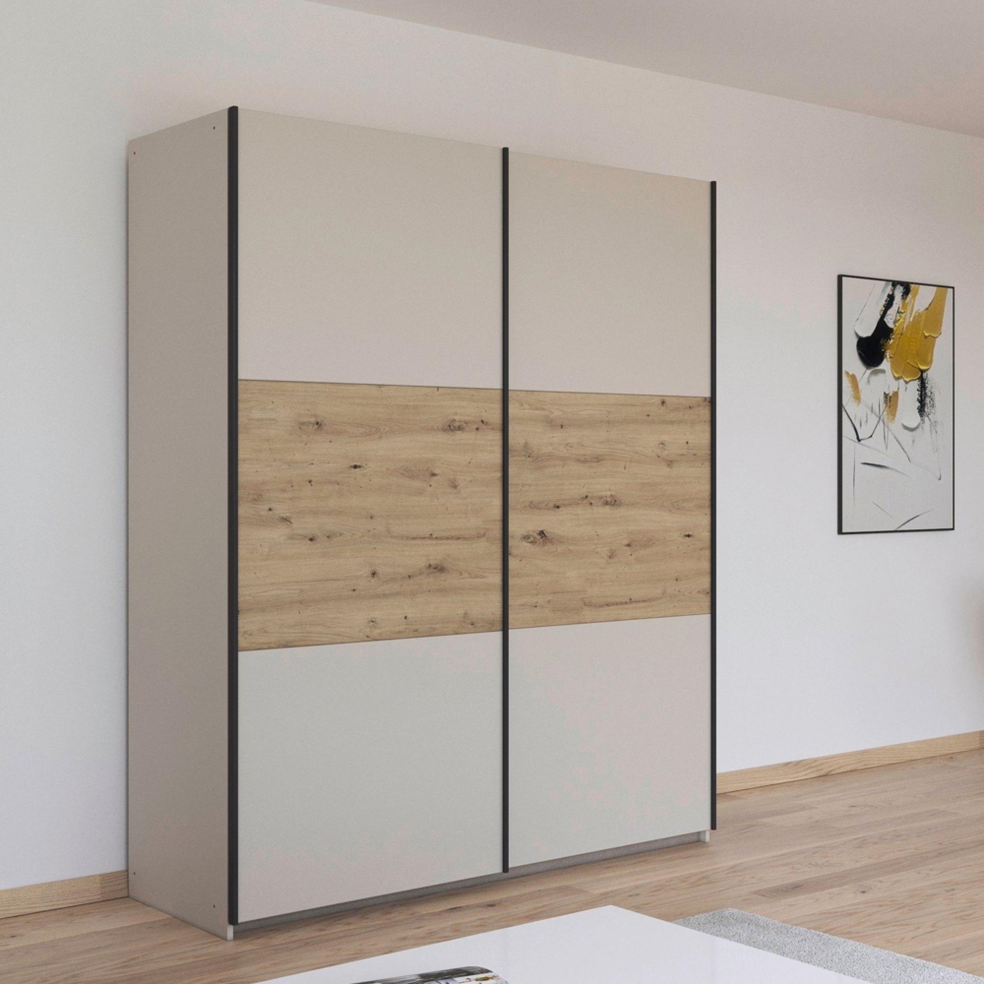 Rauch Neo 175cm 2 Door Sliding Wardrobe - Champagne and Artisan Oak