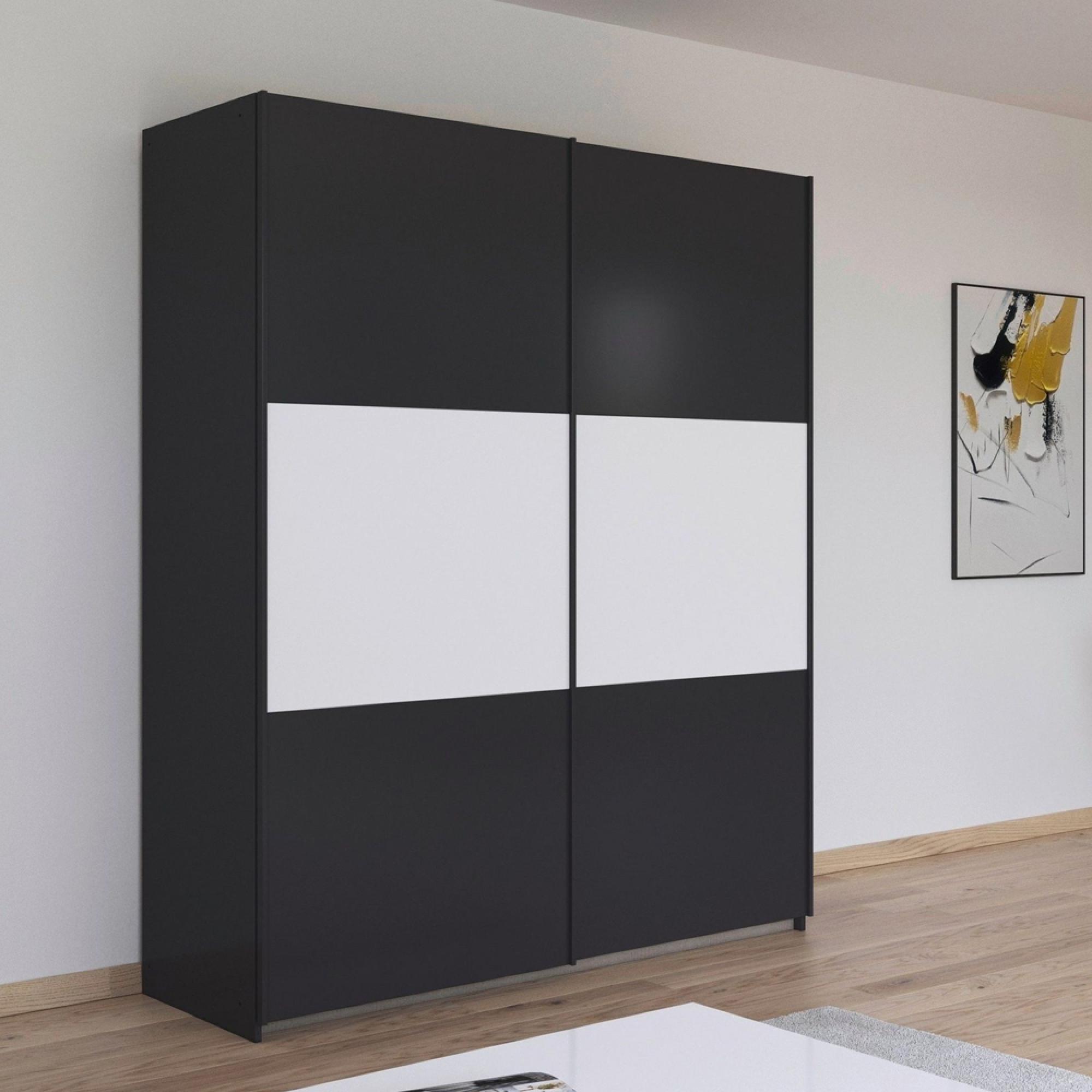 Rauch Neo 175cm 2 Door Sliding Wardrobe - Metallic Dark Grey and Alpine White