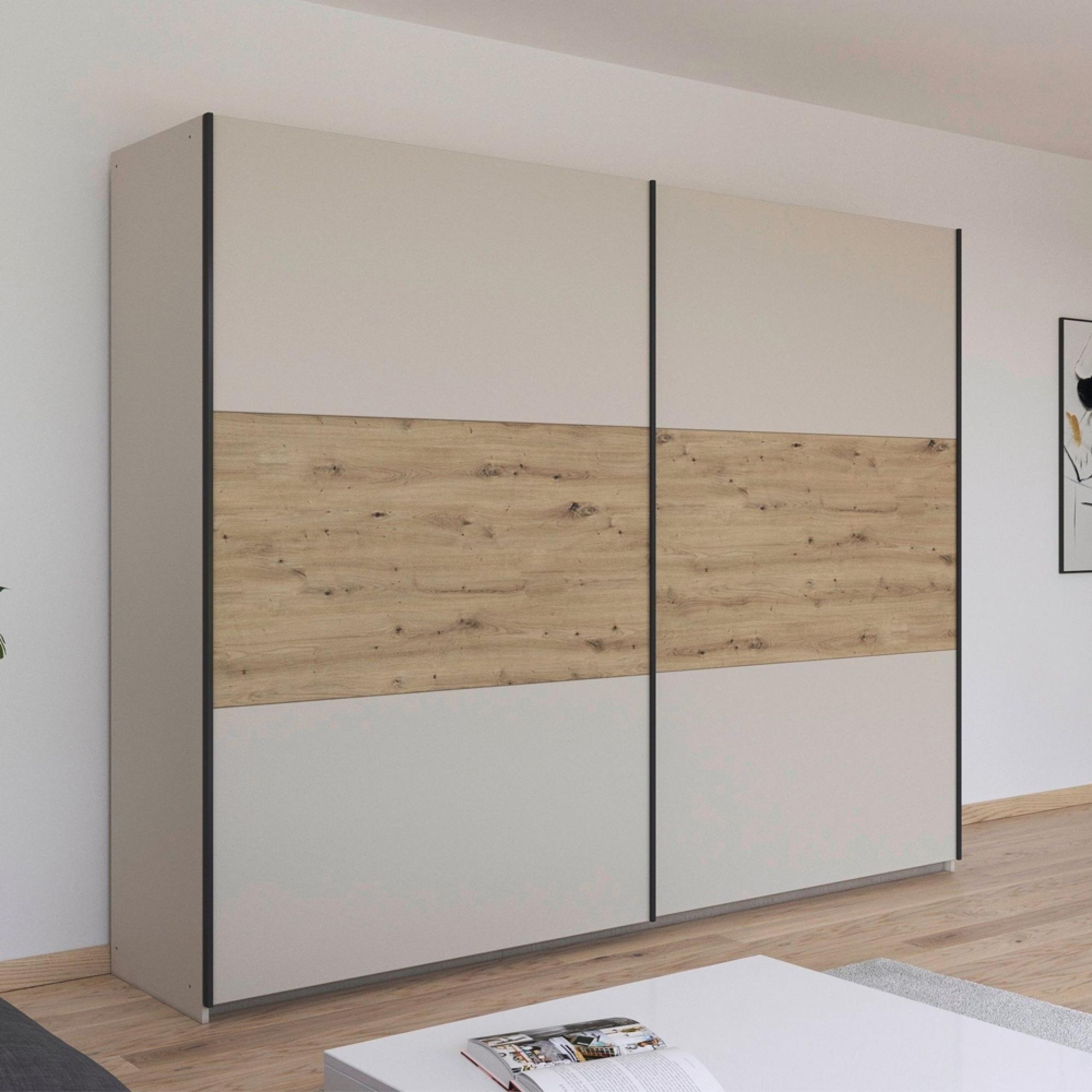 Rauch Neo 261cm 2 Door Sliding Wardrobe - Champagne and Artisan Oak