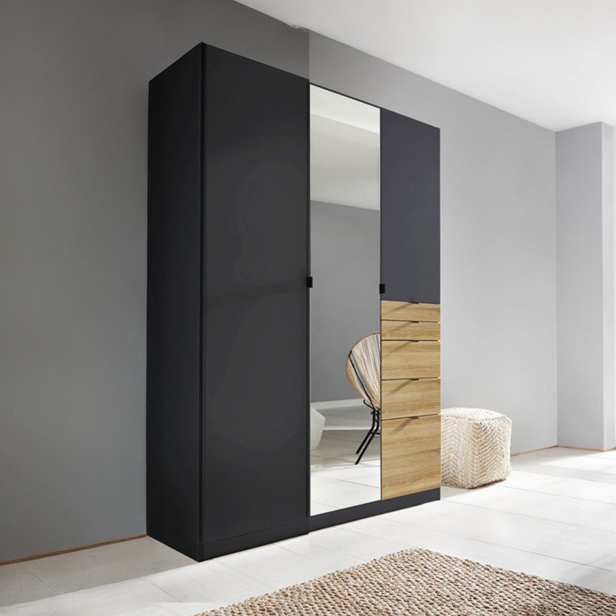 Rauch Ontario 136cm 3 Door Combi Wardrobe - Metallic Dark Grey and Sonoma Oak