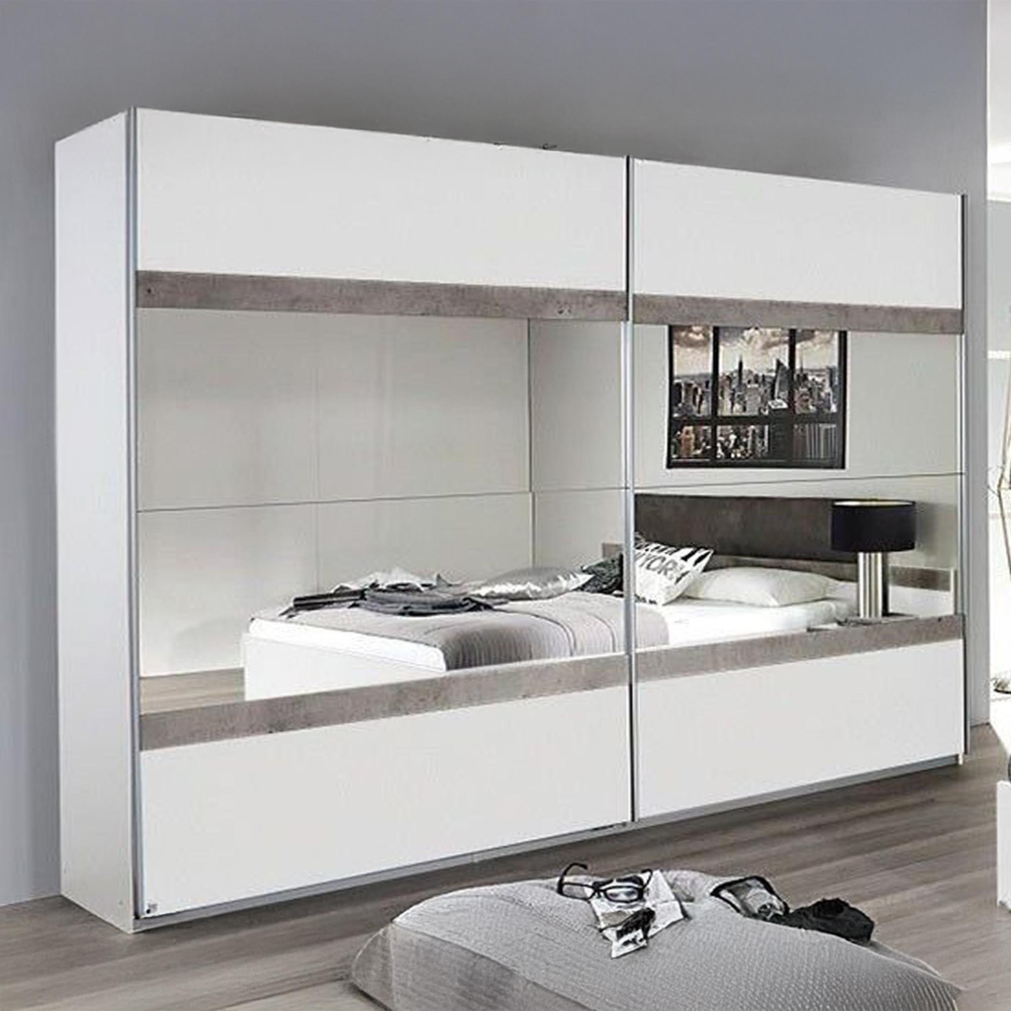 Rauch Penzberg 271cm 2 Door Sliding Wardrobe with Mirror - Alpine White and Stone Grey