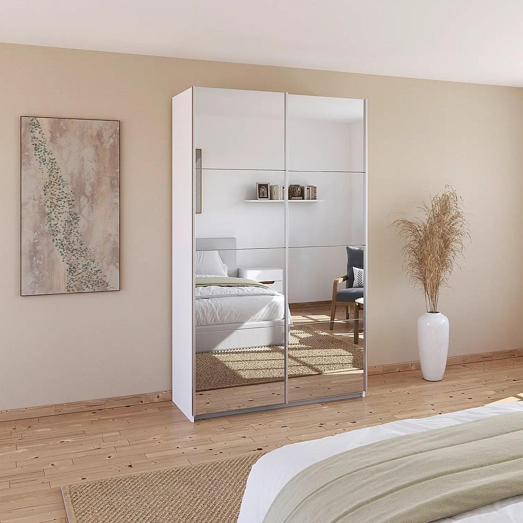 Rauch Quadra 136cm 2 Door Sliding Mirrored Wardrobe - Alpine White