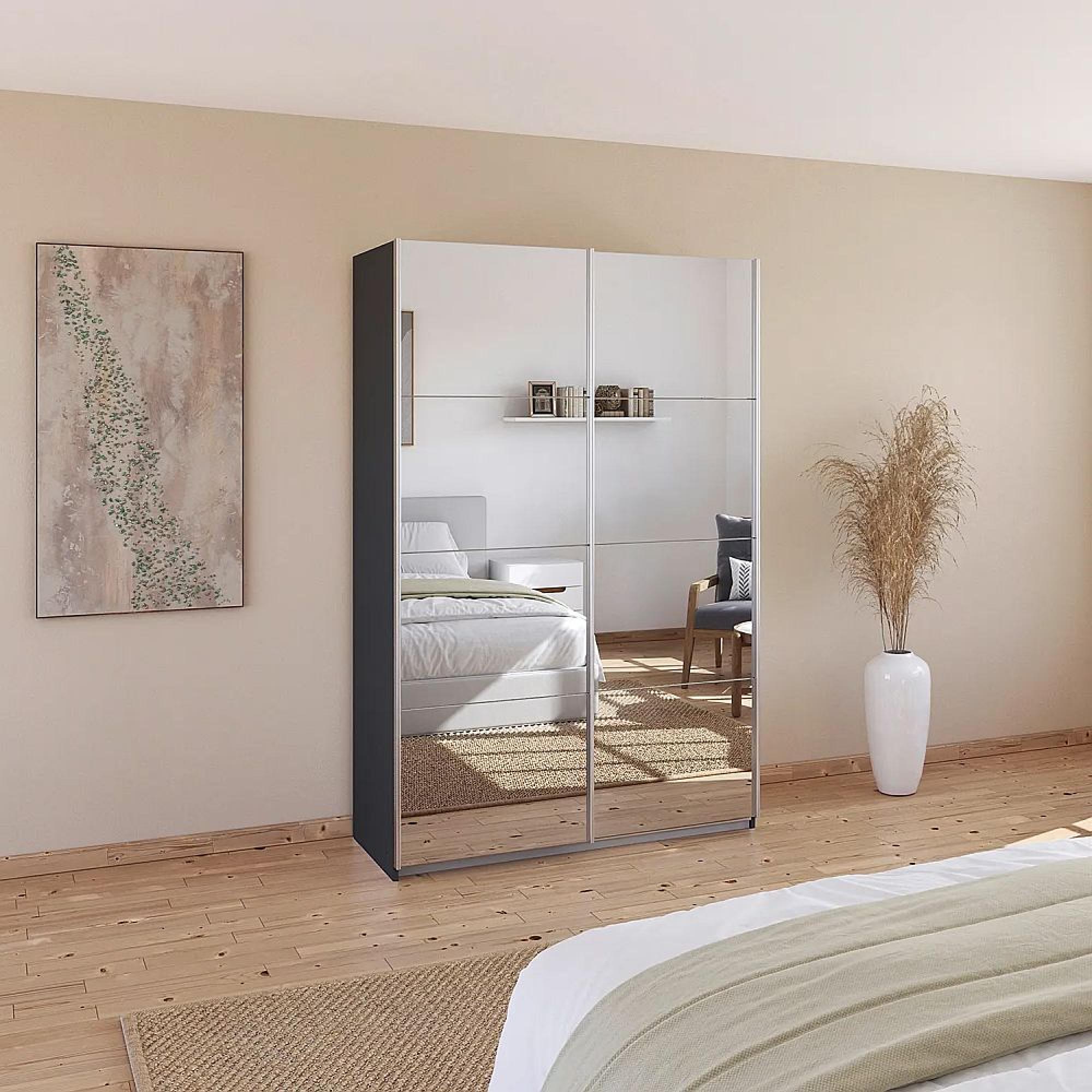 Rauch Quadra 136cm 2 Door Sliding Mirrored Wardrobe - Metallic Dark Grey