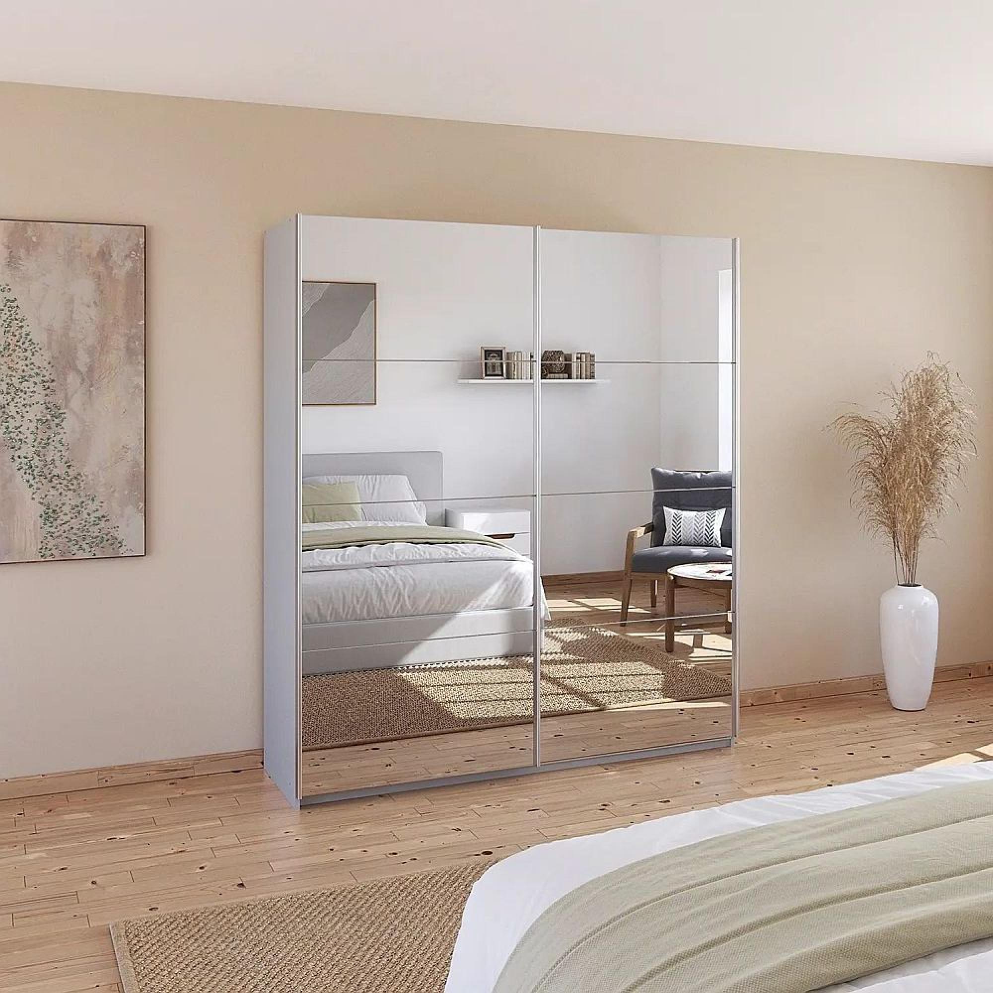 Rauch Quadra 181cm 2 Door Sliding Mirrored Wardrobe - Silk Grey