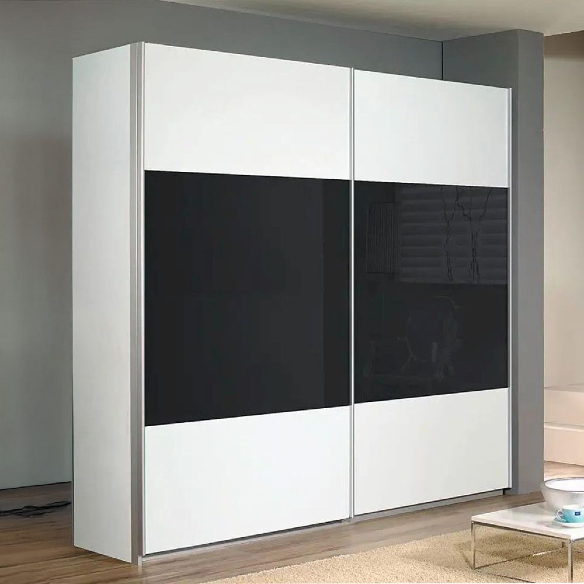 Rauch Quadra 181cm 2 Door Sliding Wardrobe - Alpine White and Basalt Glass