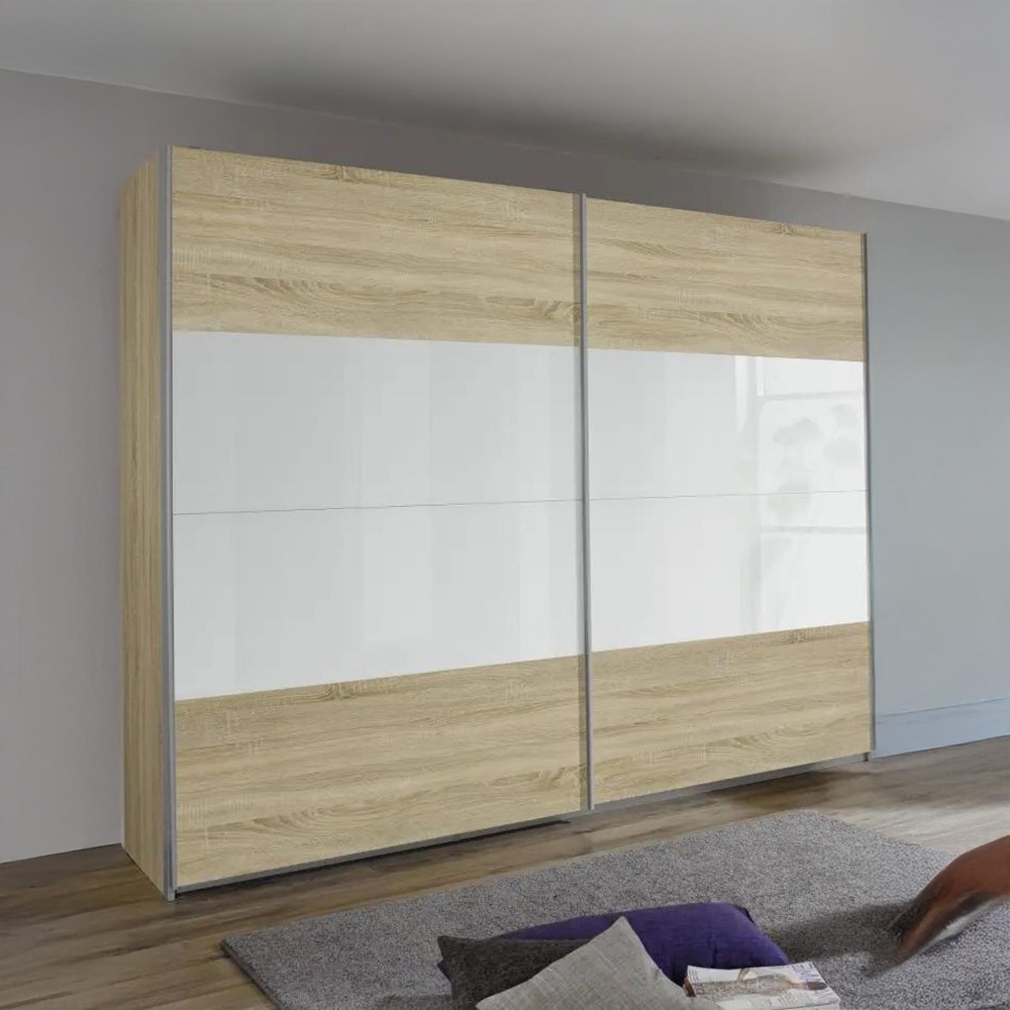 Rauch Quadra 181cm 2 Door Sliding Wardrobe - Sonoma Oak and White Glass