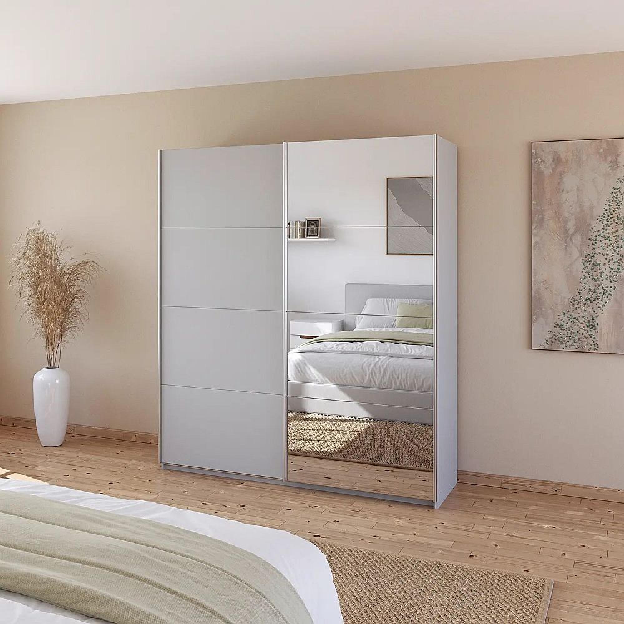 Rauch Quadra 181cm 2 Door Sliding Wardrobe with Mirror - Silk Grey