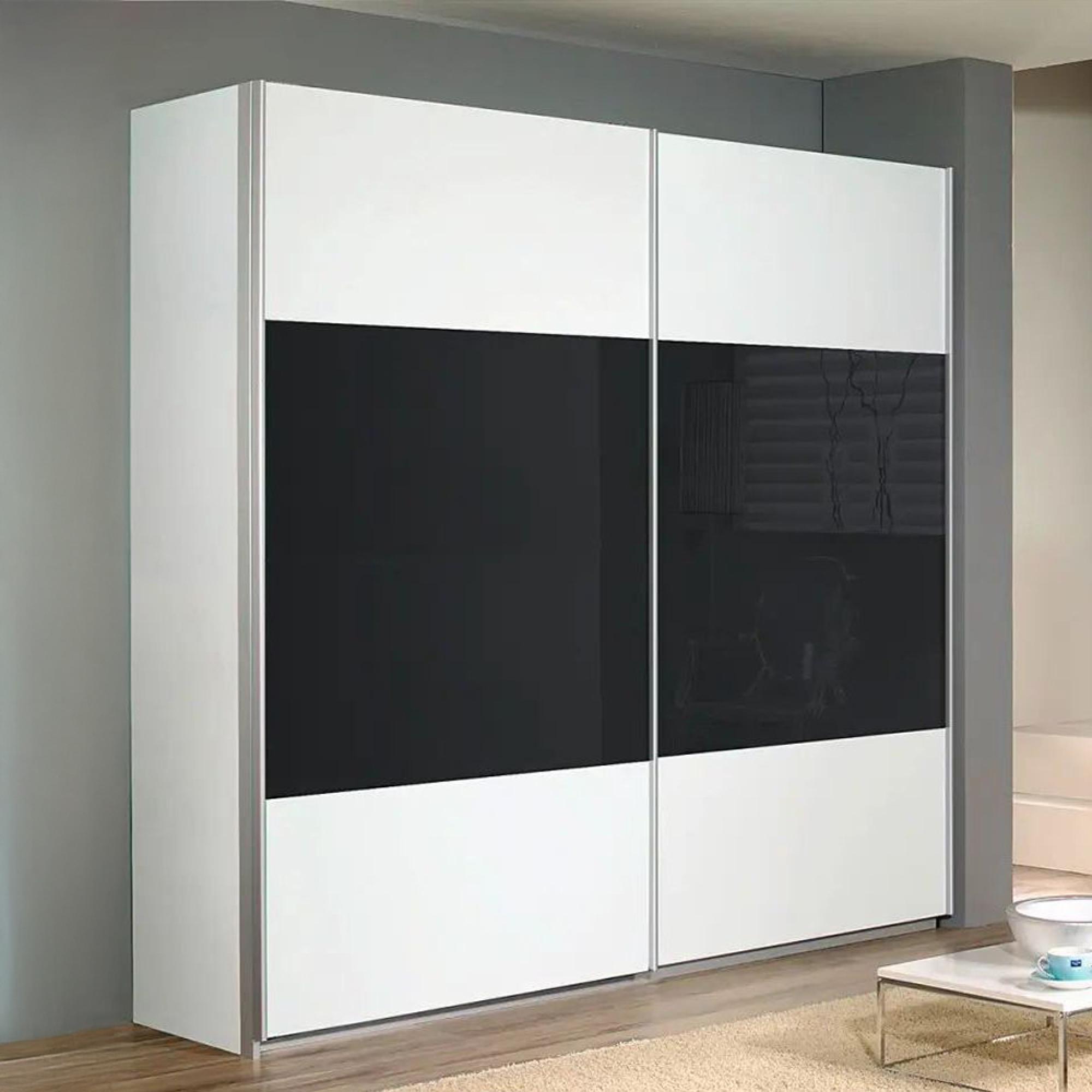 Rauch Quadra 226cm 2 Door Sliding Wardrobe - Alpine White and Basalt Glass