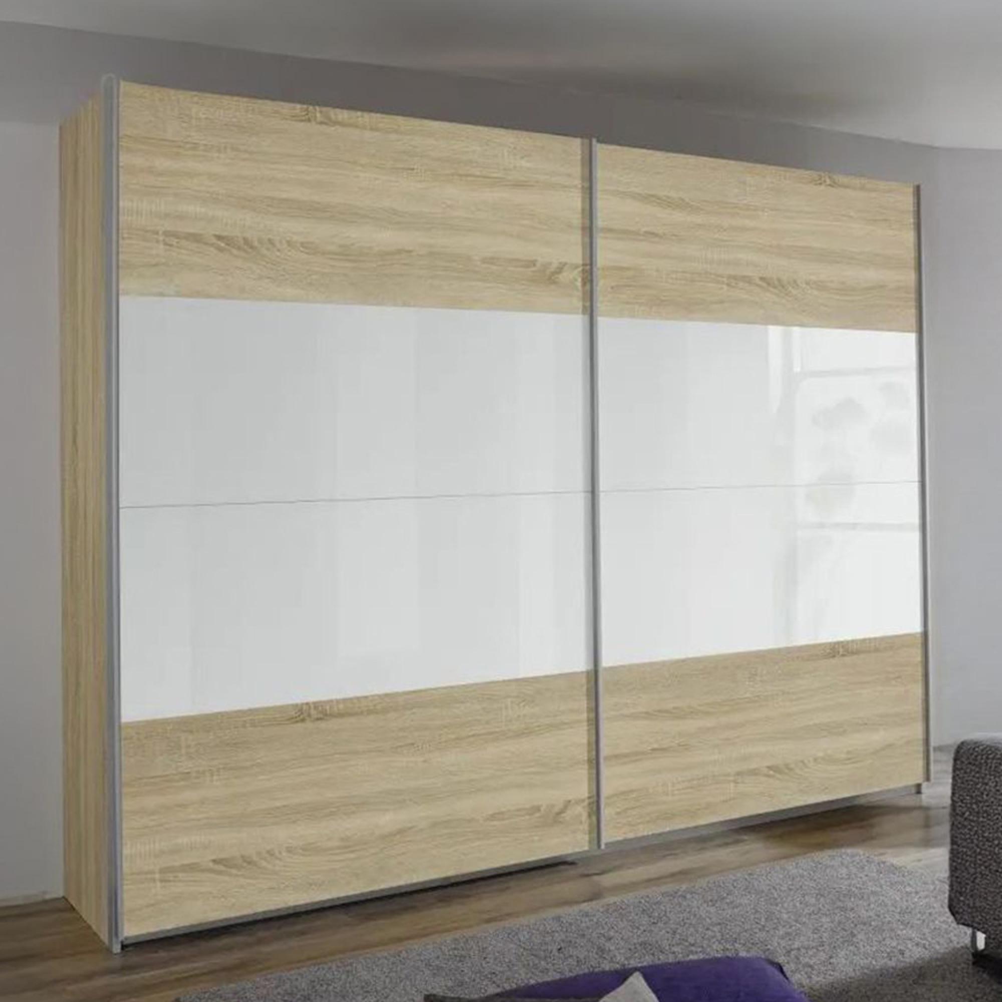 Rauch Quadra 226cm 2 Door Sliding Wardrobe - Sonoma Oak and White Glass