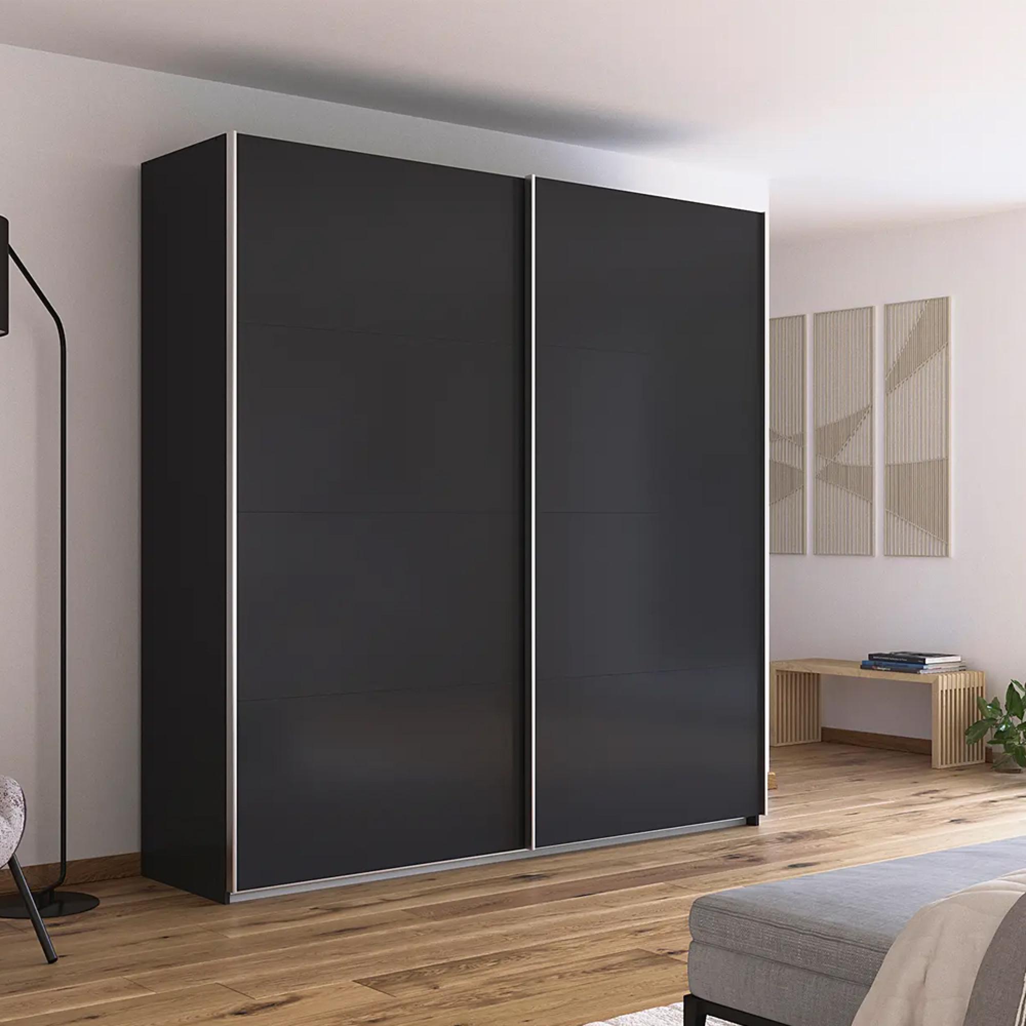 Rauch Quadra 226cm 2 Door Sliding Wardrobe with Extras - Metallic Dark Grey