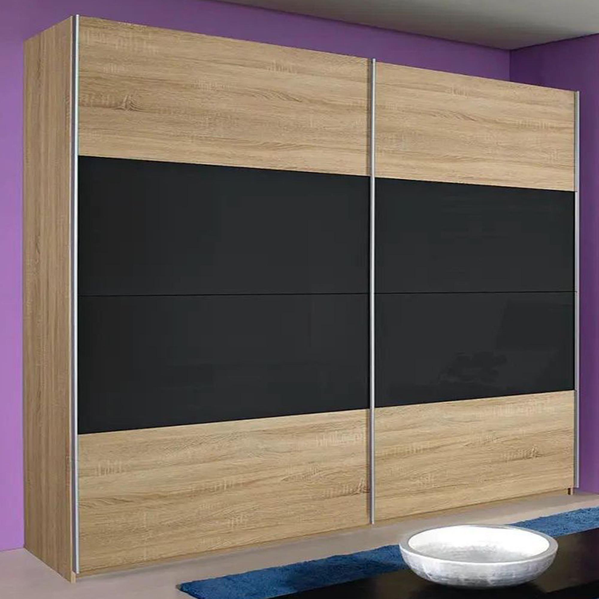 Rauch Quadra 271cm 2 Door Sliding Wardrobe - Sonoma Oak and Basalt Glass
