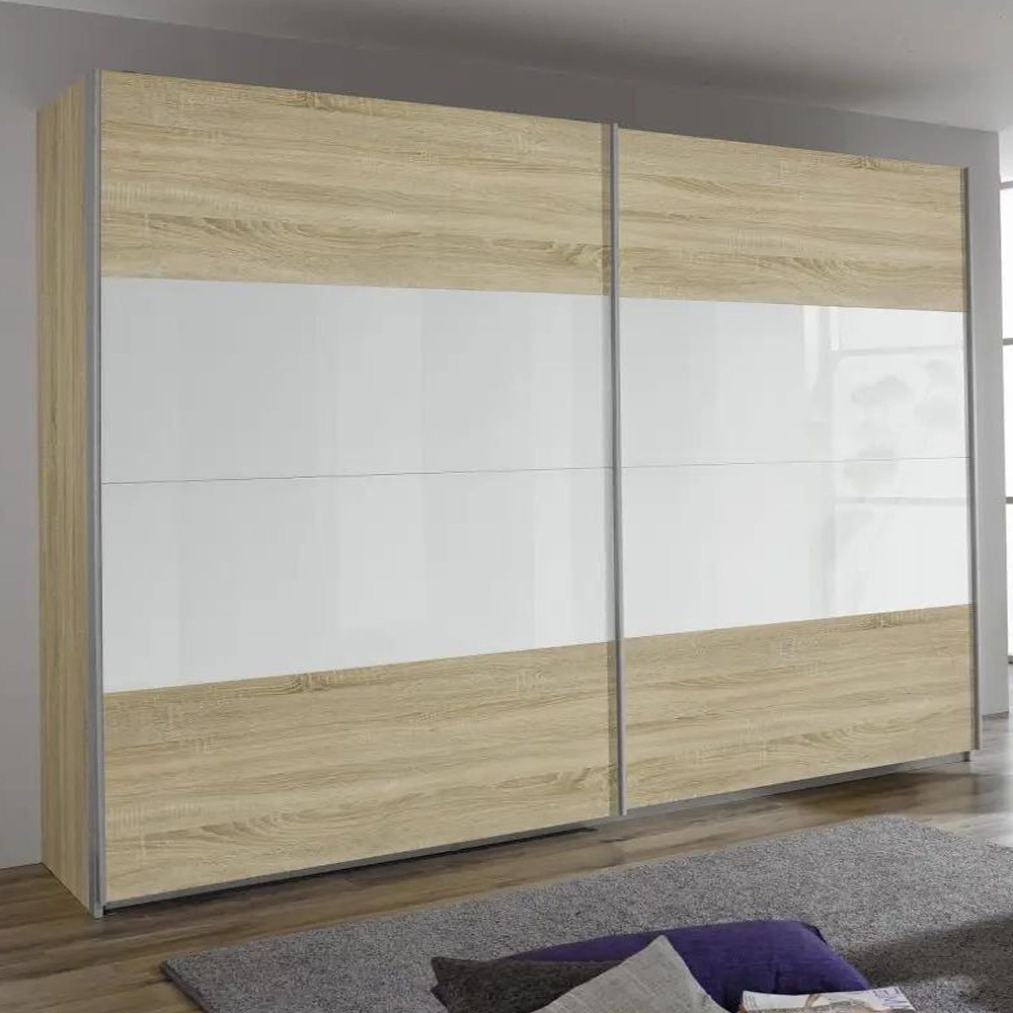 Rauch Quadra 271cm 2 Door Sliding Wardrobe - Sonoma Oak and White Glass