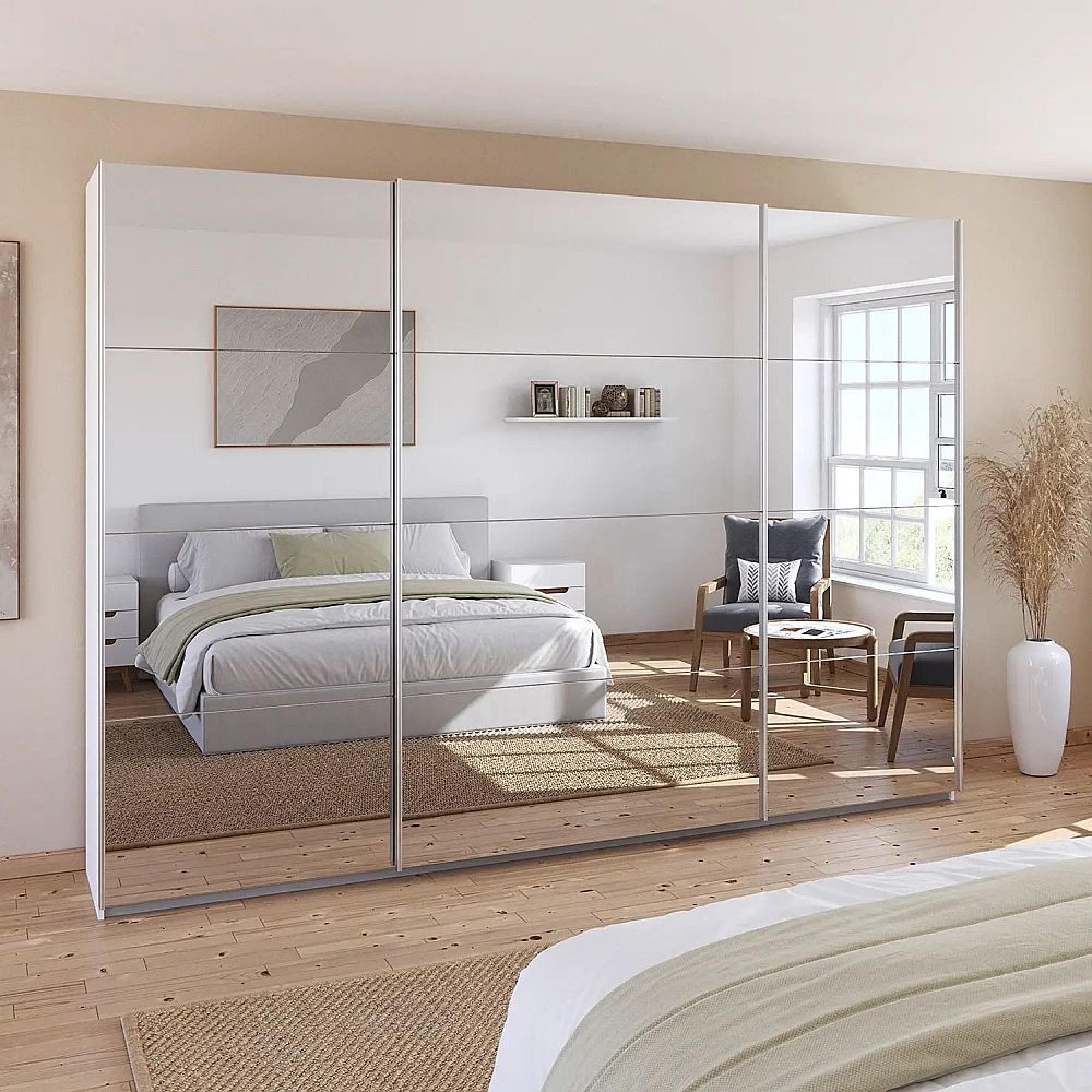 Rauch Quadra 315cm 3 Door Sliding Mirrored Wardrobe - Alpine White